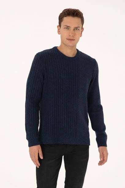 Erkek Comfort Fit Bisiklet Yaka Lacivert Kazak