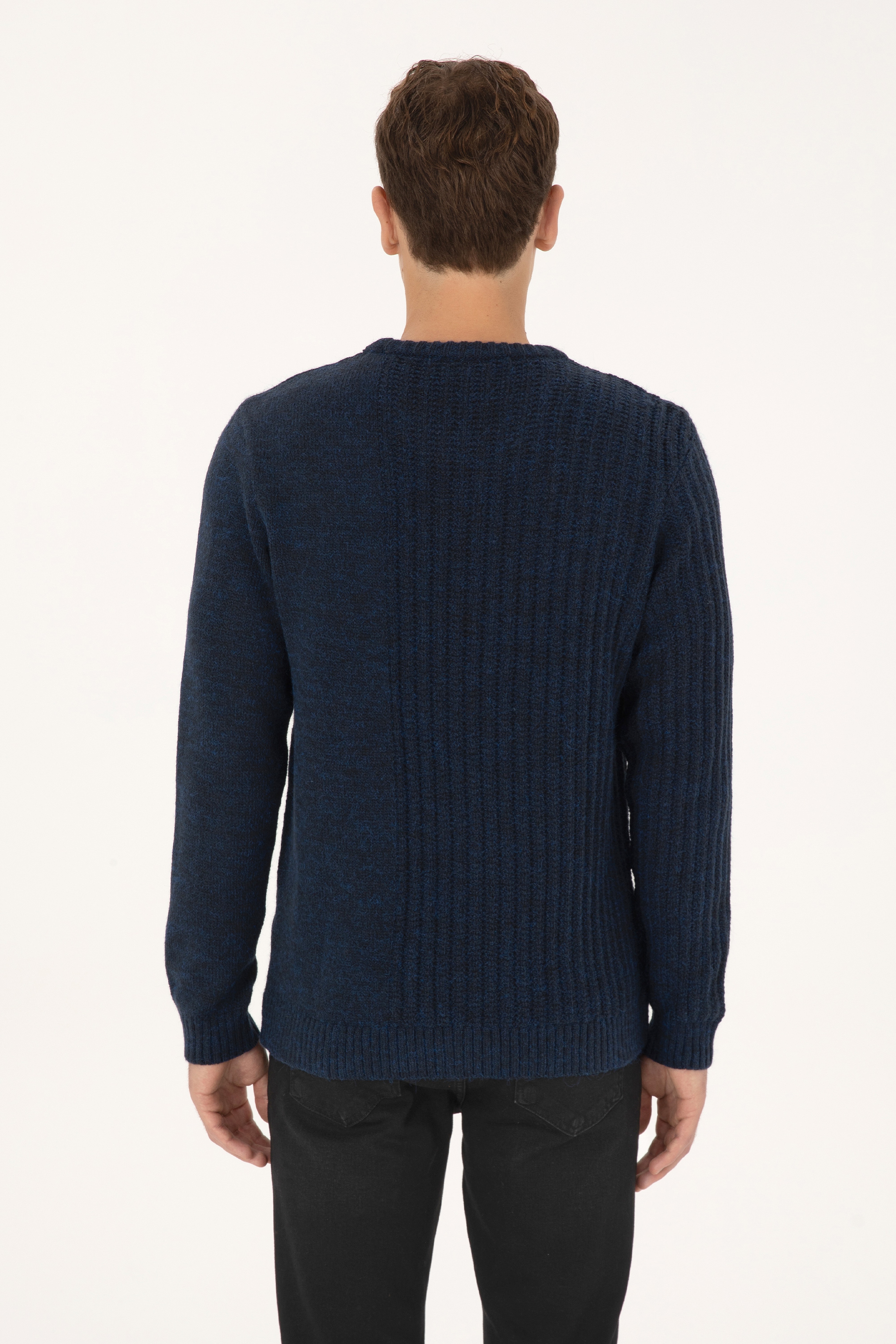 Erkek Comfort Fit Bisiklet Yaka Lacivert Kazak