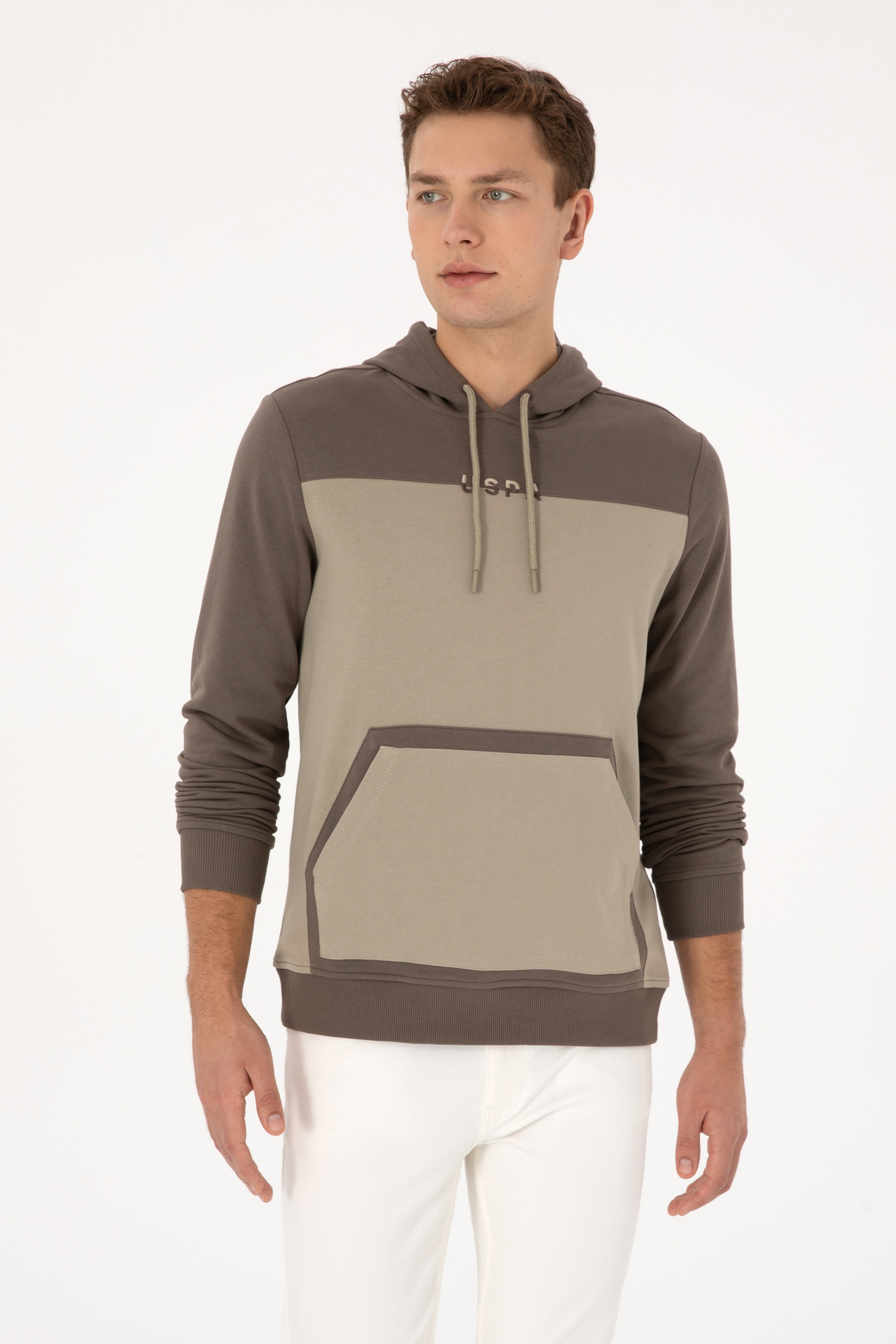 Erkek Regular Fit Kapüşonlu Vizon Sweatshirt - Image 3