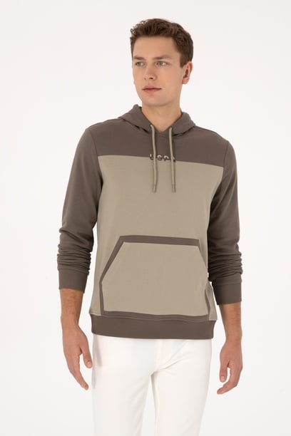 Erkek Regular Fit Kapüşonlu Vizon Sweatshirt
