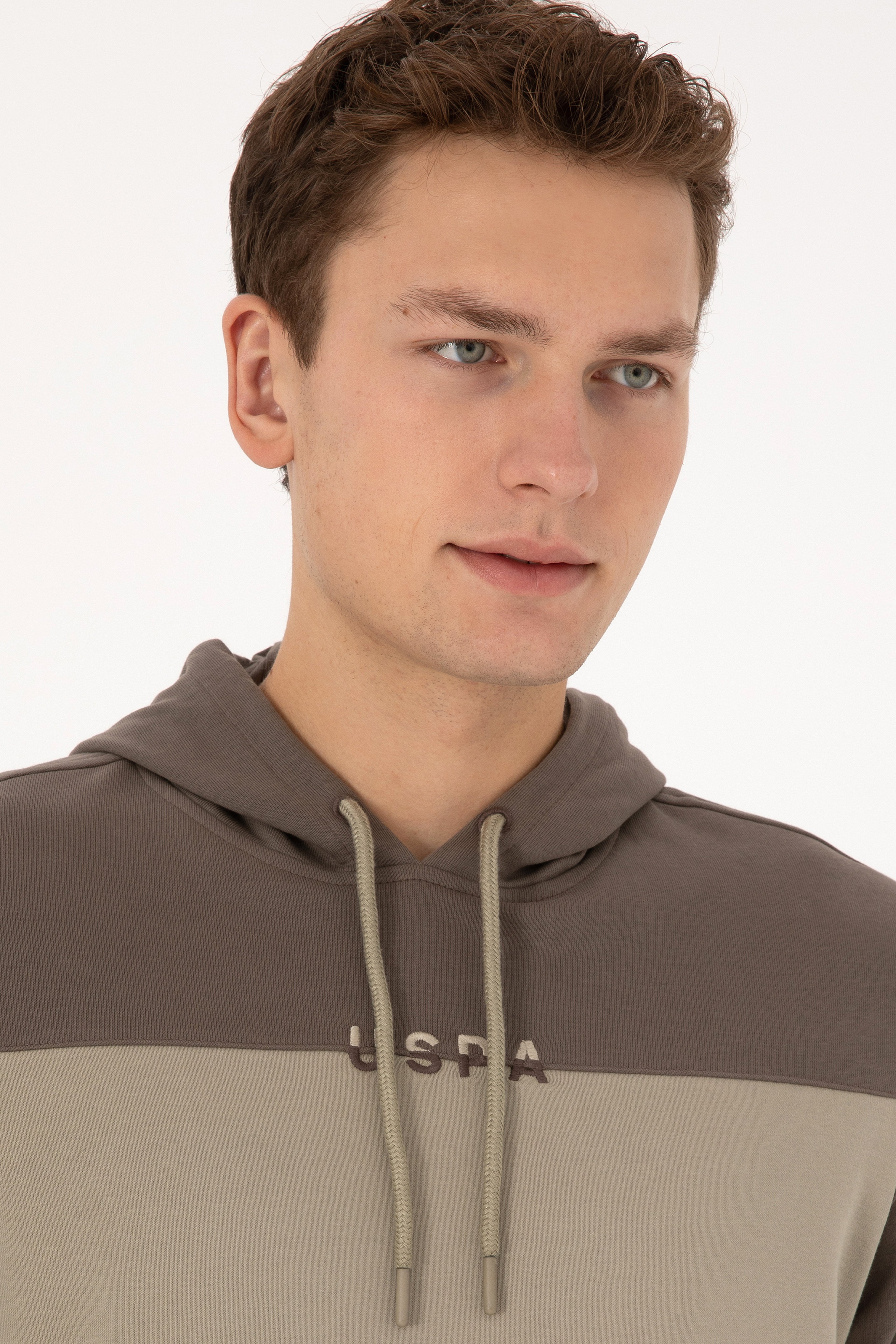 Erkek Regular Fit Kapüşonlu Vizon Sweatshirt - Image 2
