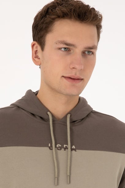 Erkek Regular Fit Kapüşonlu Vizon Sweatshirt