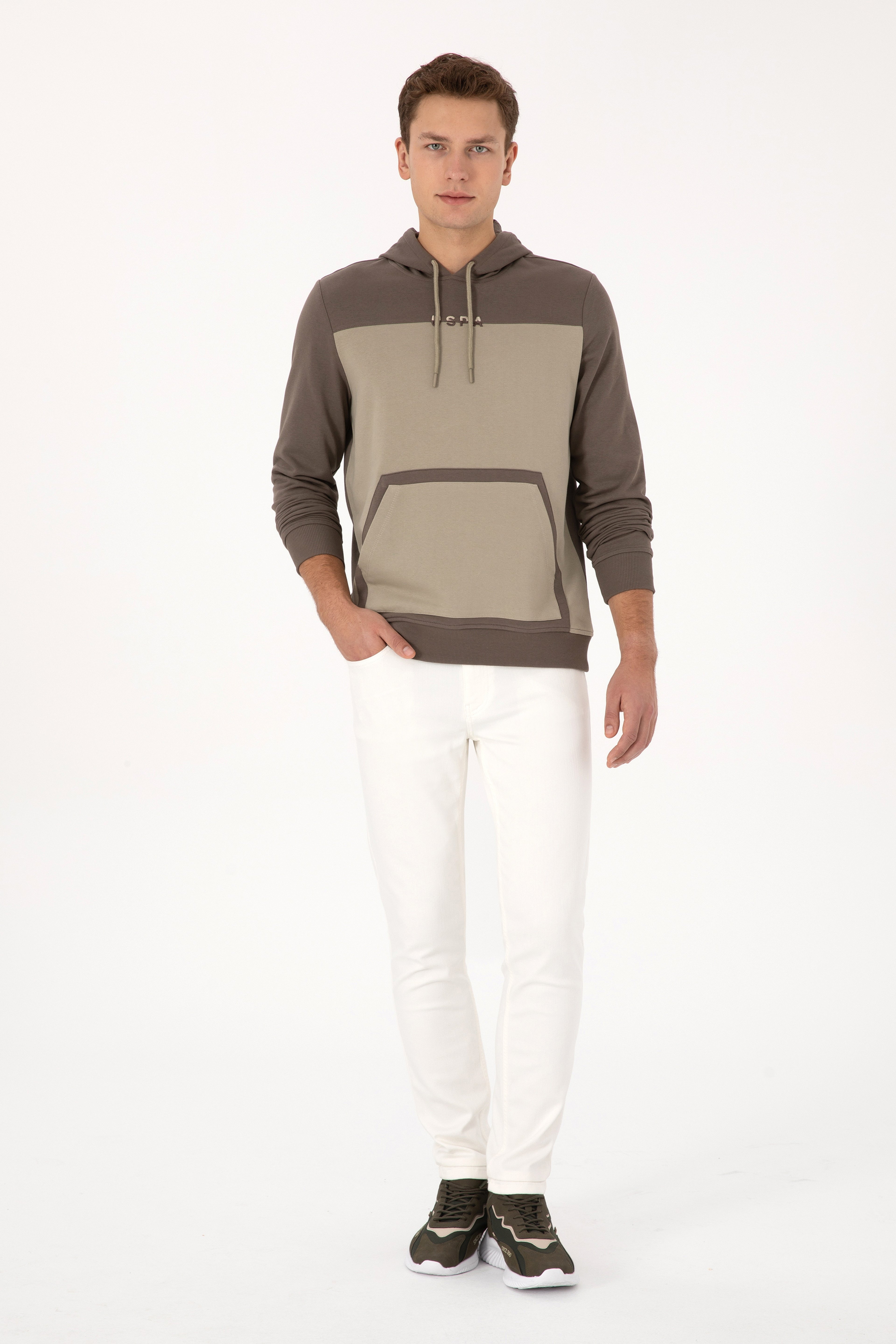 Erkek Regular Fit Kapüşonlu Vizon Sweatshirt