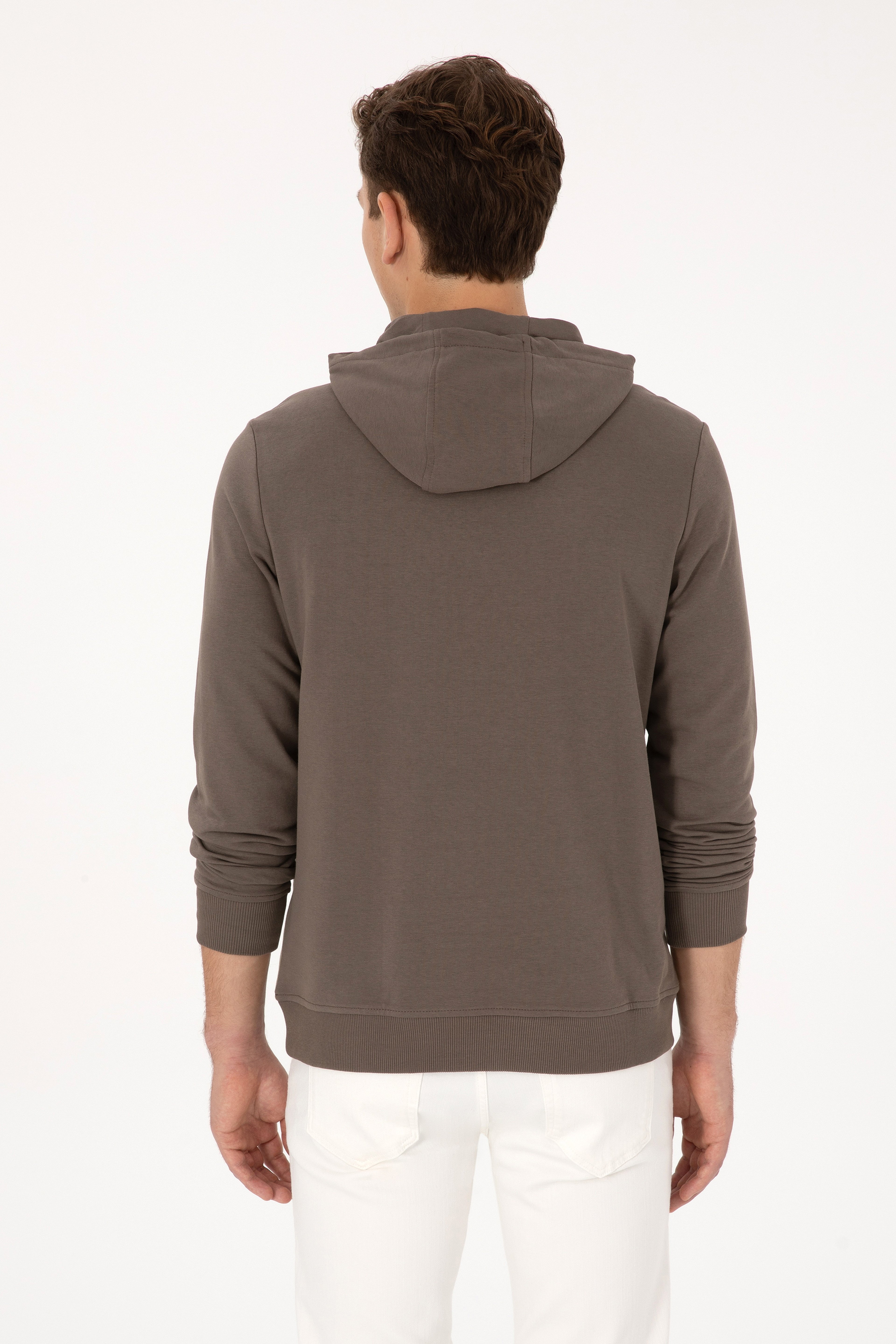 Erkek Regular Fit Kapüşonlu Vizon Sweatshirt - Image 5