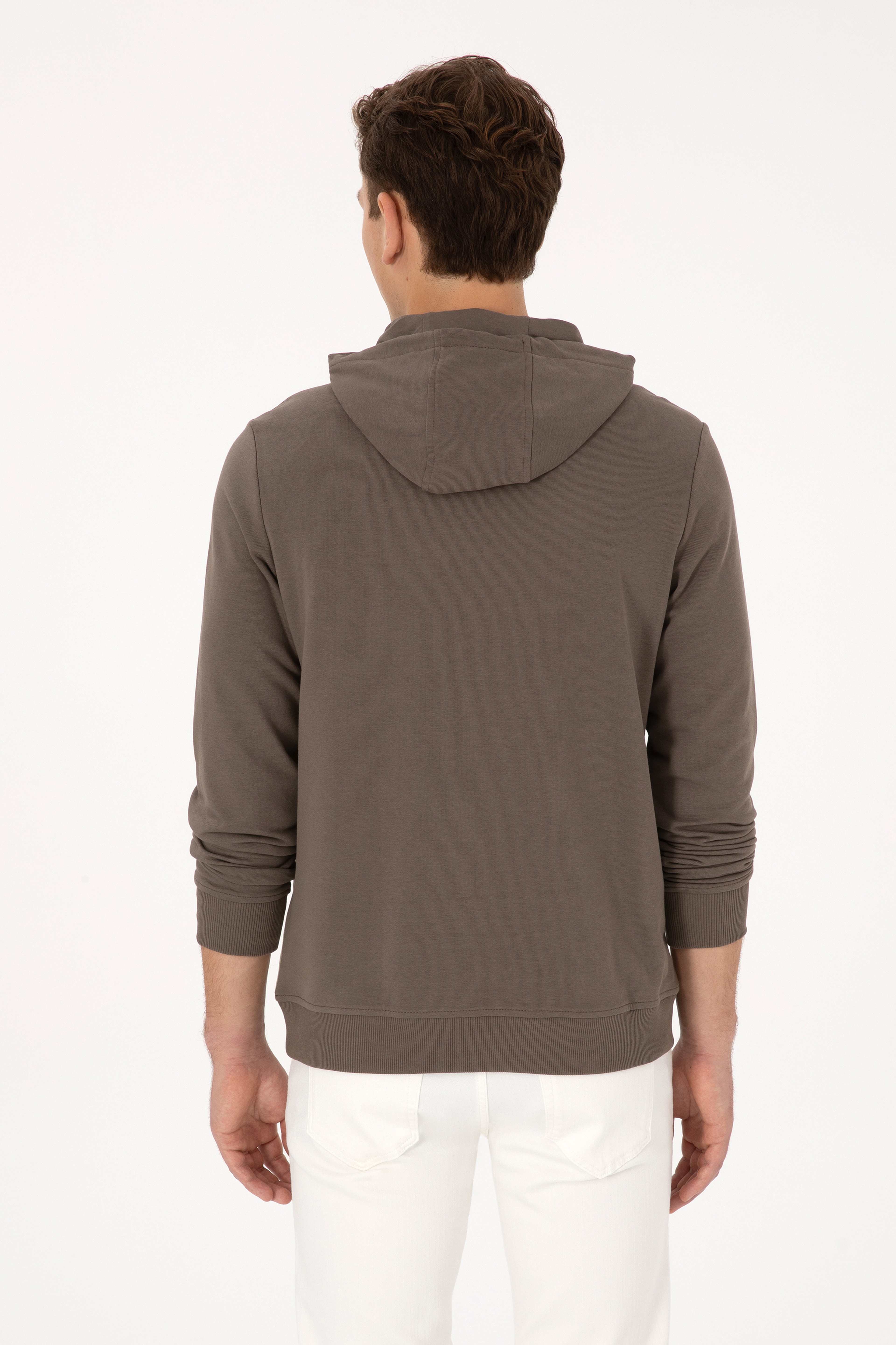 Erkek Regular Fit Kapüşonlu Vizon Sweatshirt