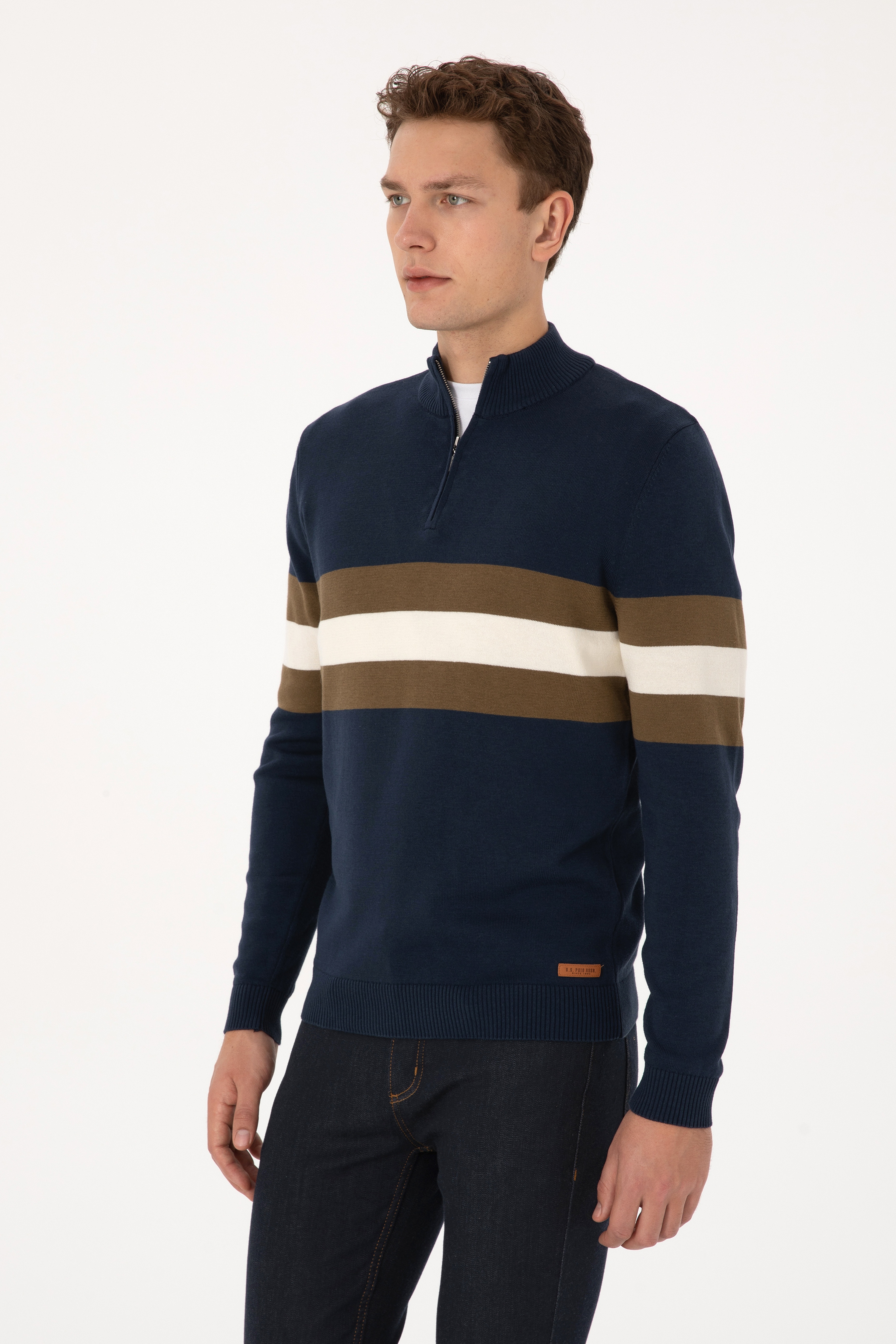 Erkek Regular Fit Yarım Fermuarlı Lacivert Kazak - Image 3