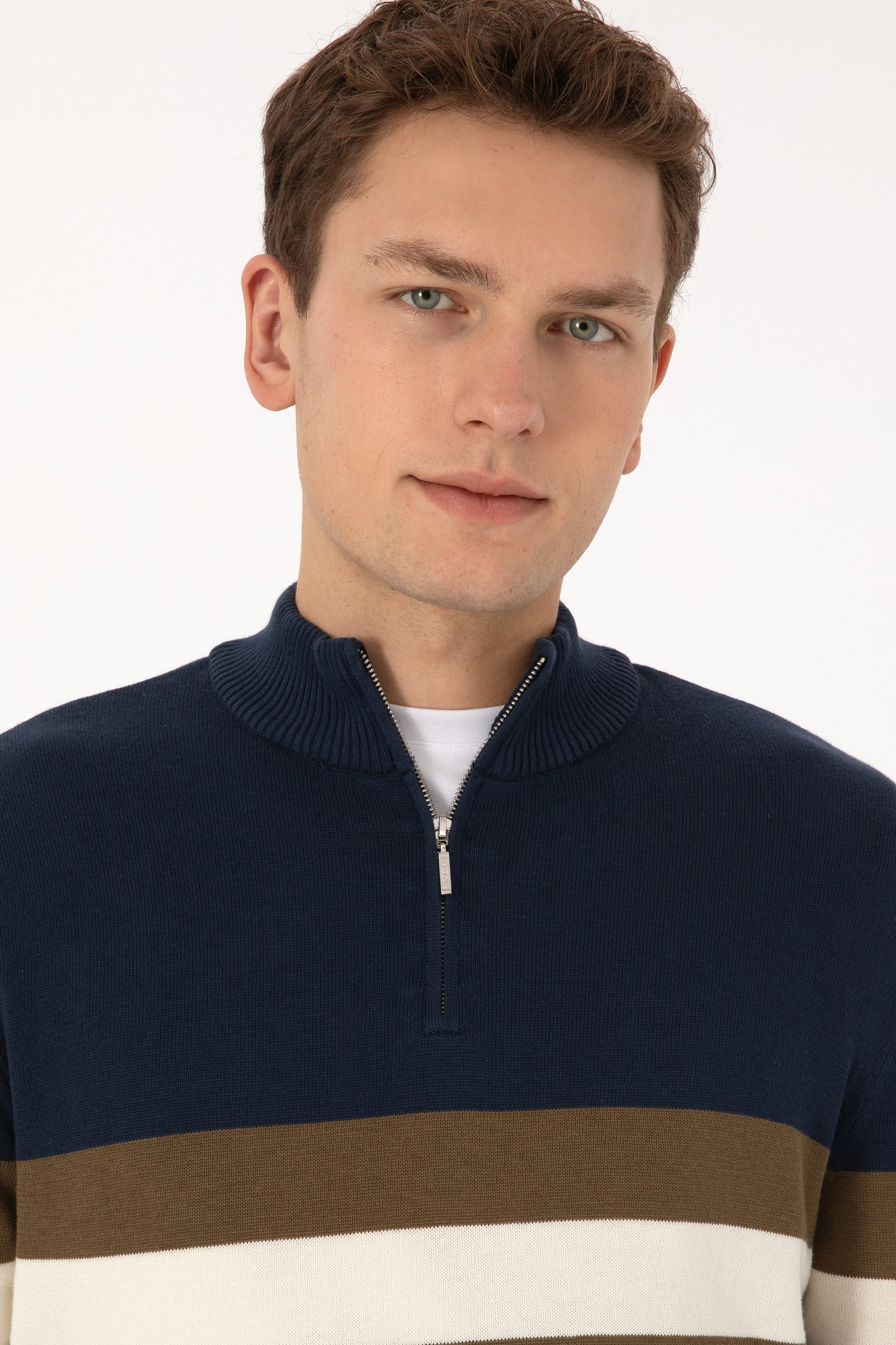 Erkek Regular Fit Yarım Fermuarlı Lacivert Kazak - Image 2