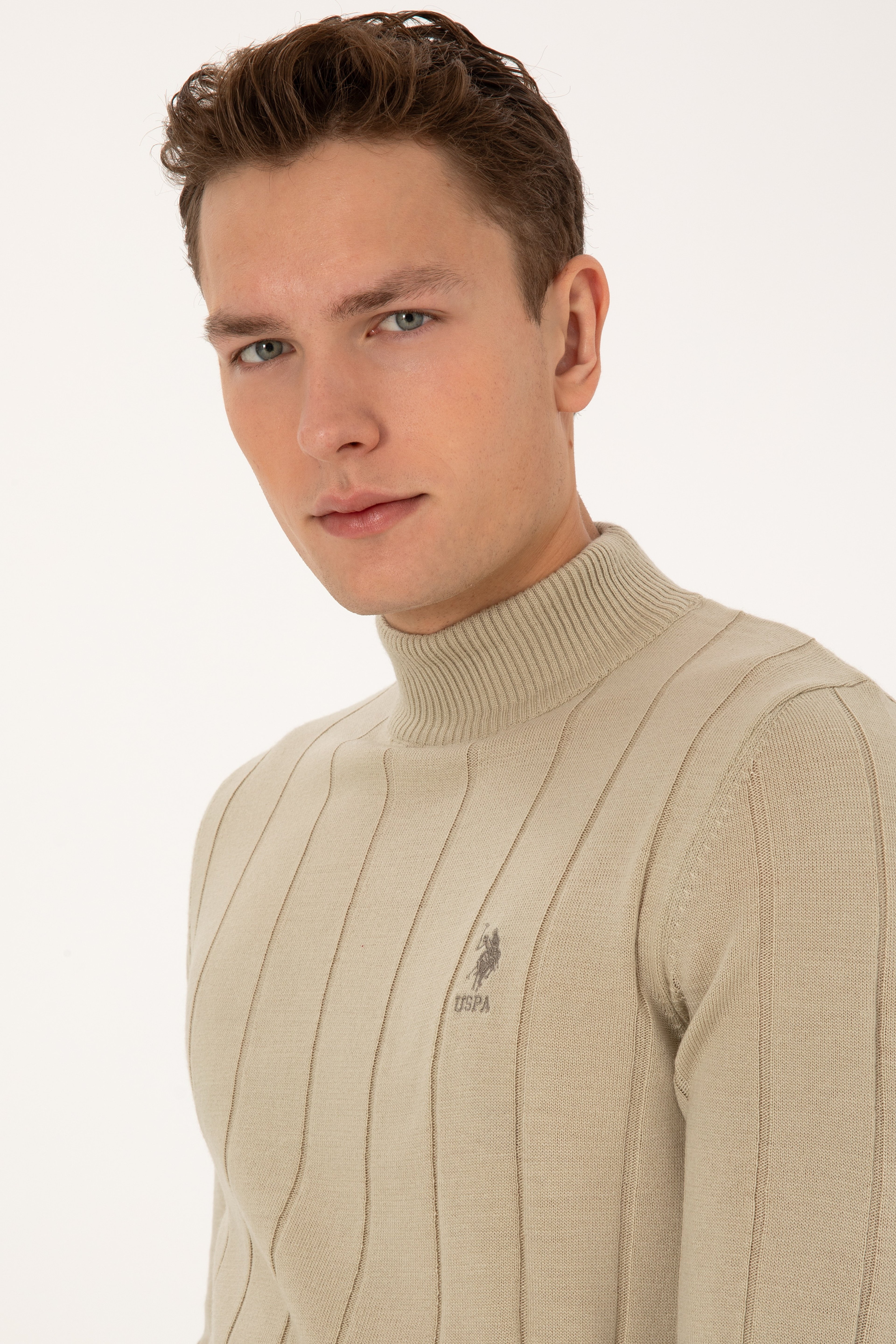 Erkek Slim Fit Yarım Balıkçı Yaka Açık Haki Kazak - Image 2