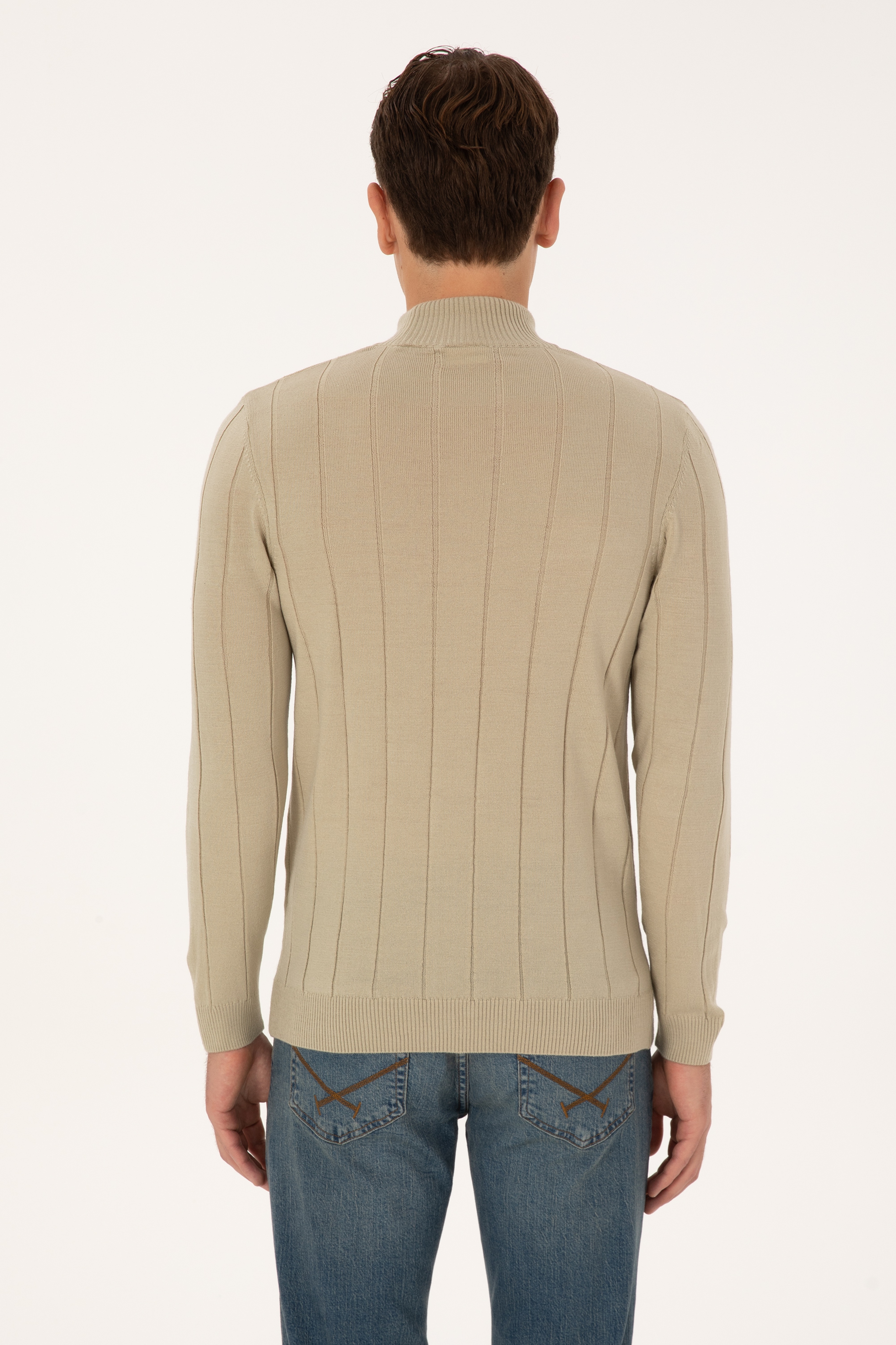 Erkek Slim Fit Yarım Balıkçı Yaka Açık Haki Kazak