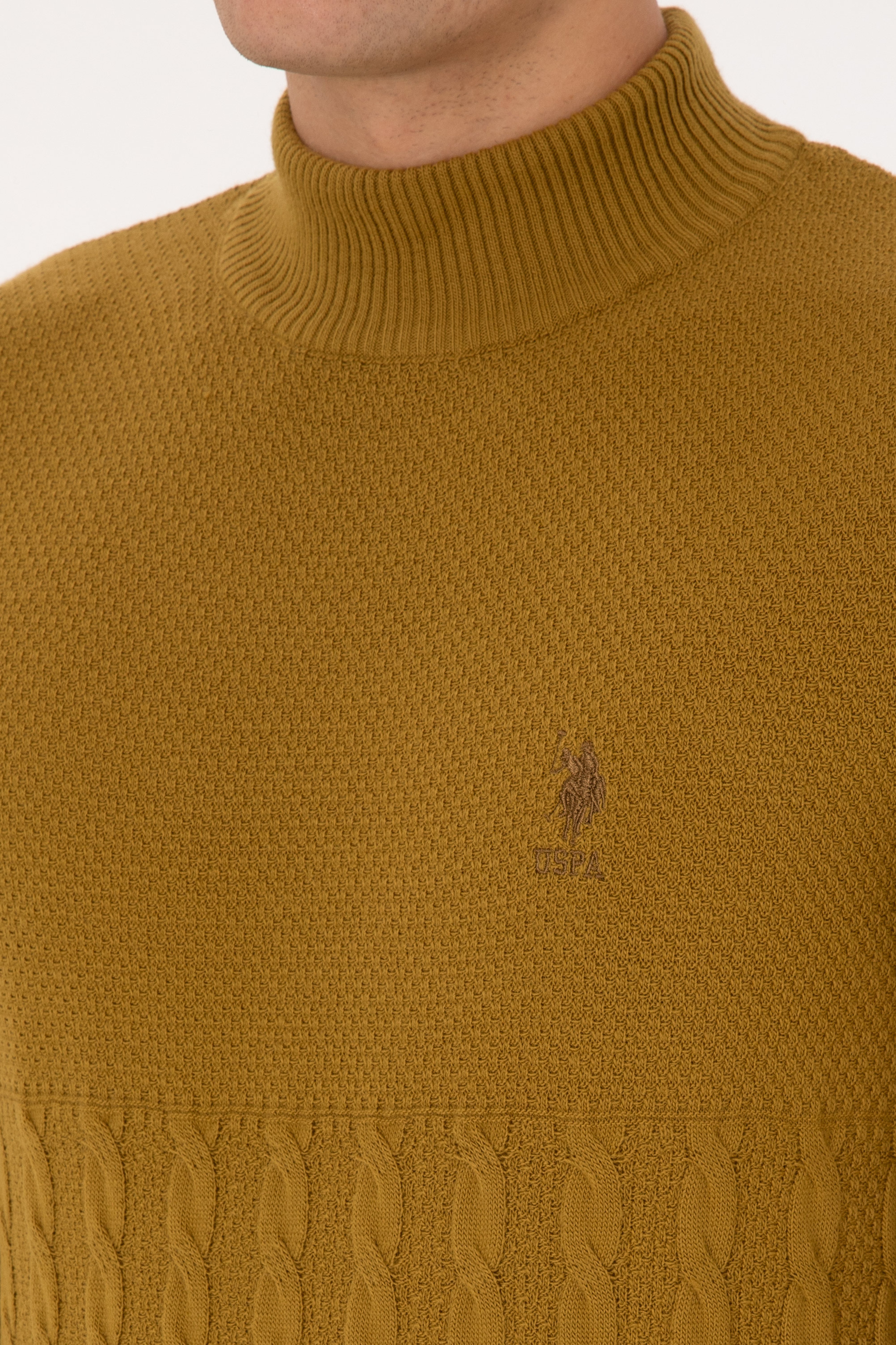 Erkek Slim Fit Yarım Balıkçı Yaka Hardal Kazak - Image 7