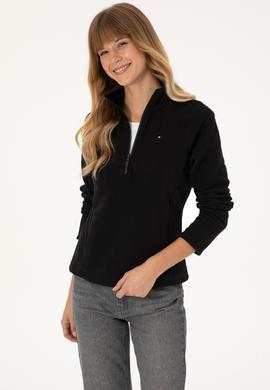 Kadın Siyah Fermuarlı Dik Yaka Polar Sweatshirt - 50316714001