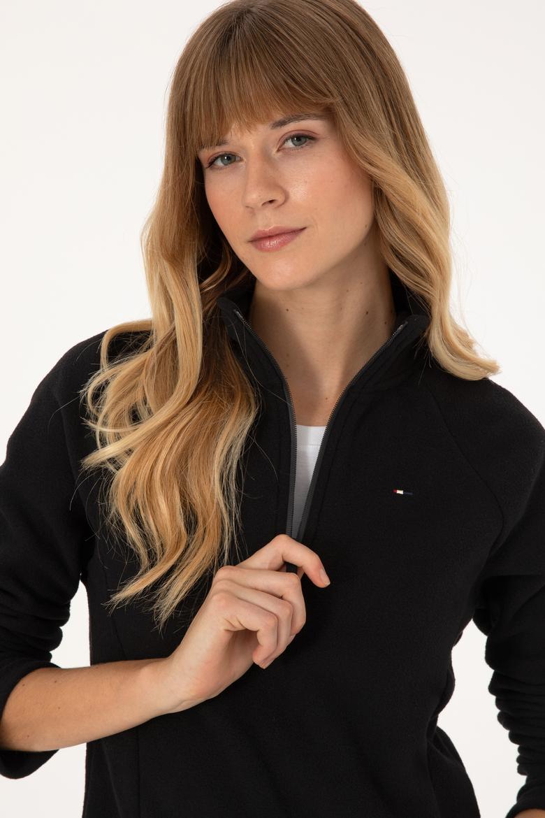 Kadın Siyah Fermuarlı Dik Yaka Polar Sweatshirt - 50316714001