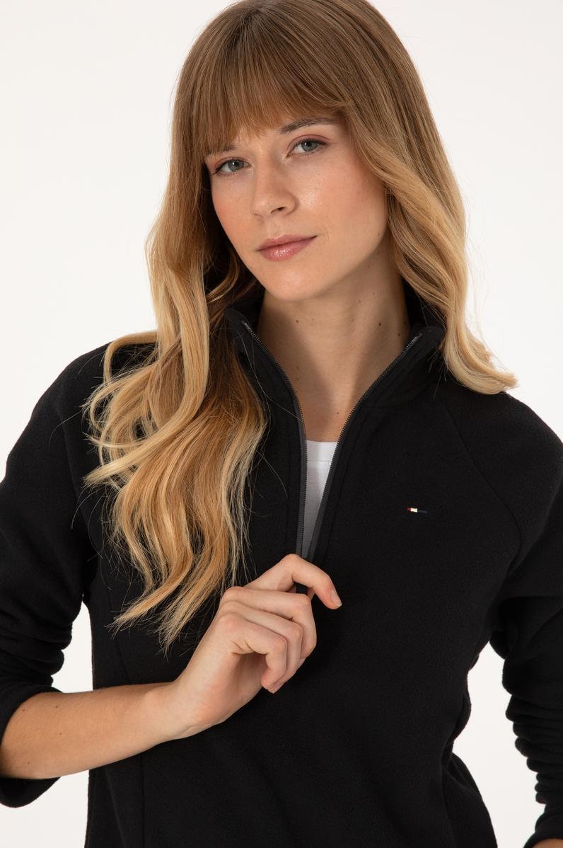 Kadın Siyah Fermuarlı Dik Yaka Polar Sweatshirt