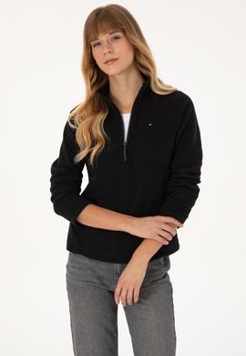 Kadın Siyah Fermuarlı Dik Yaka Polar Sweatshirt - 50316714001