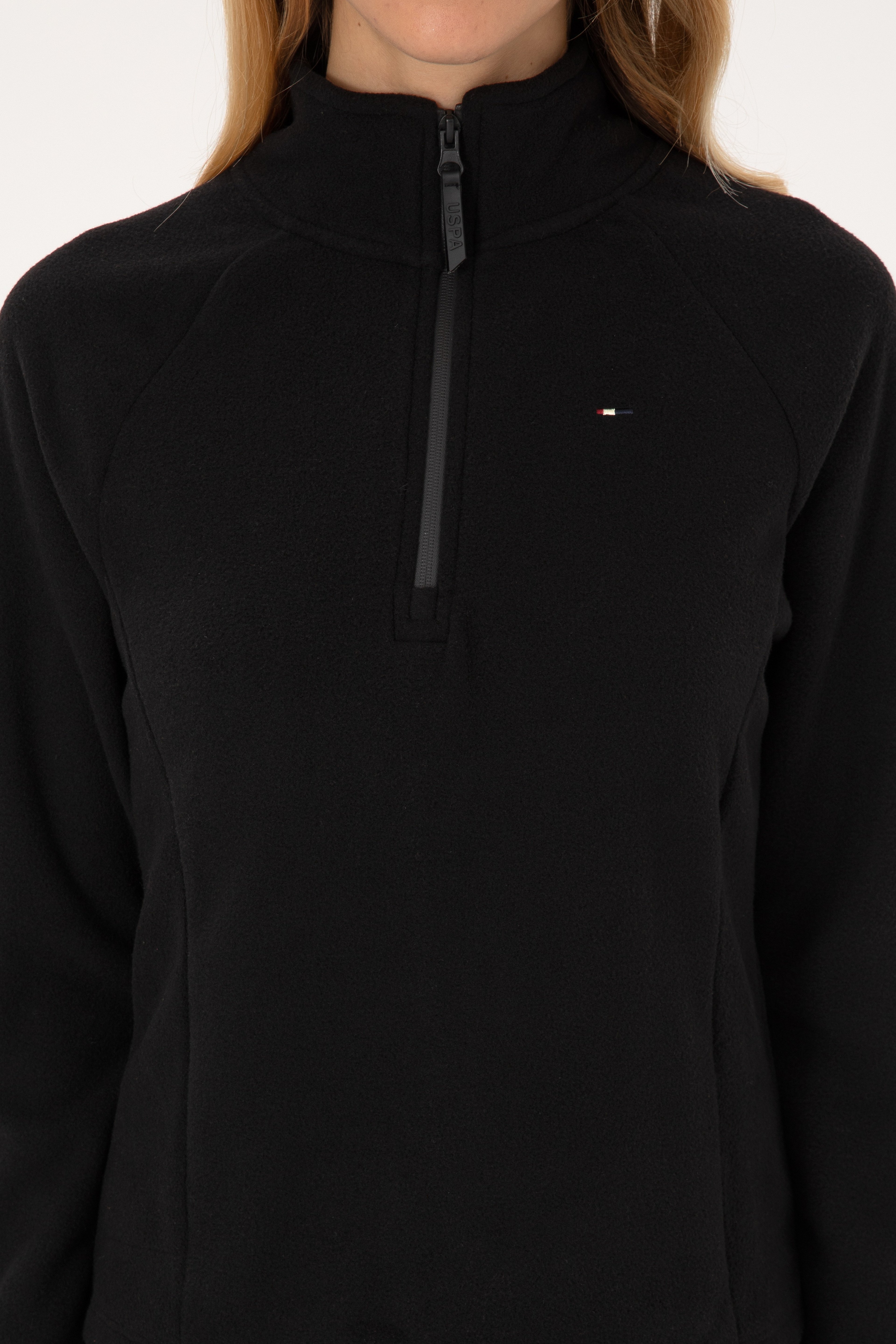 Kadın Siyah Fermuarlı Dik Yaka Polar Sweatshirt - Image 6