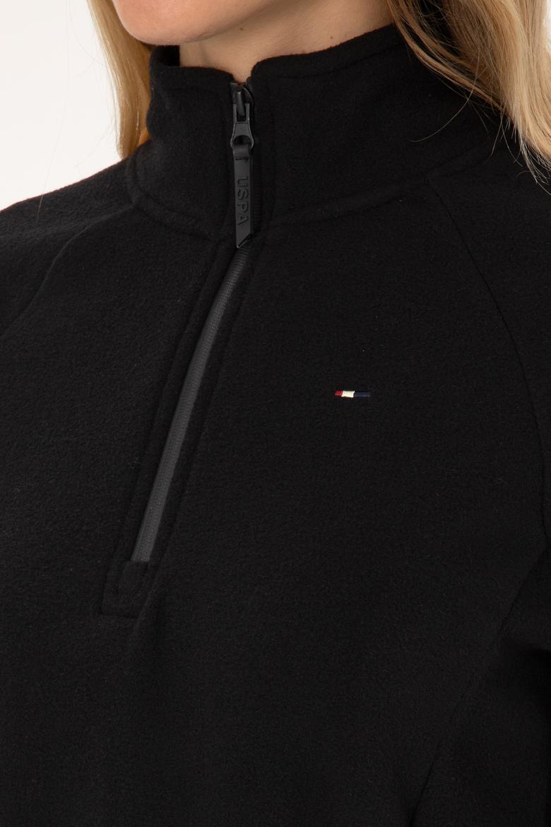 Kadın Siyah Fermuarlı Dik Yaka Polar Sweatshirt - 50316714001