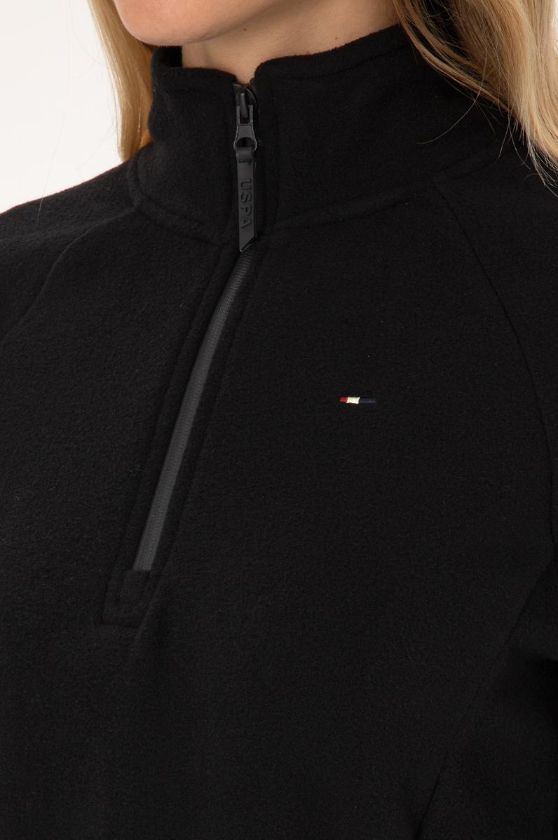 Kadın Siyah Fermuarlı Dik Yaka Polar Sweatshirt