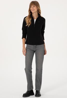 Kadın Siyah Fermuarlı Dik Yaka Polar Sweatshirt - 50316714001
