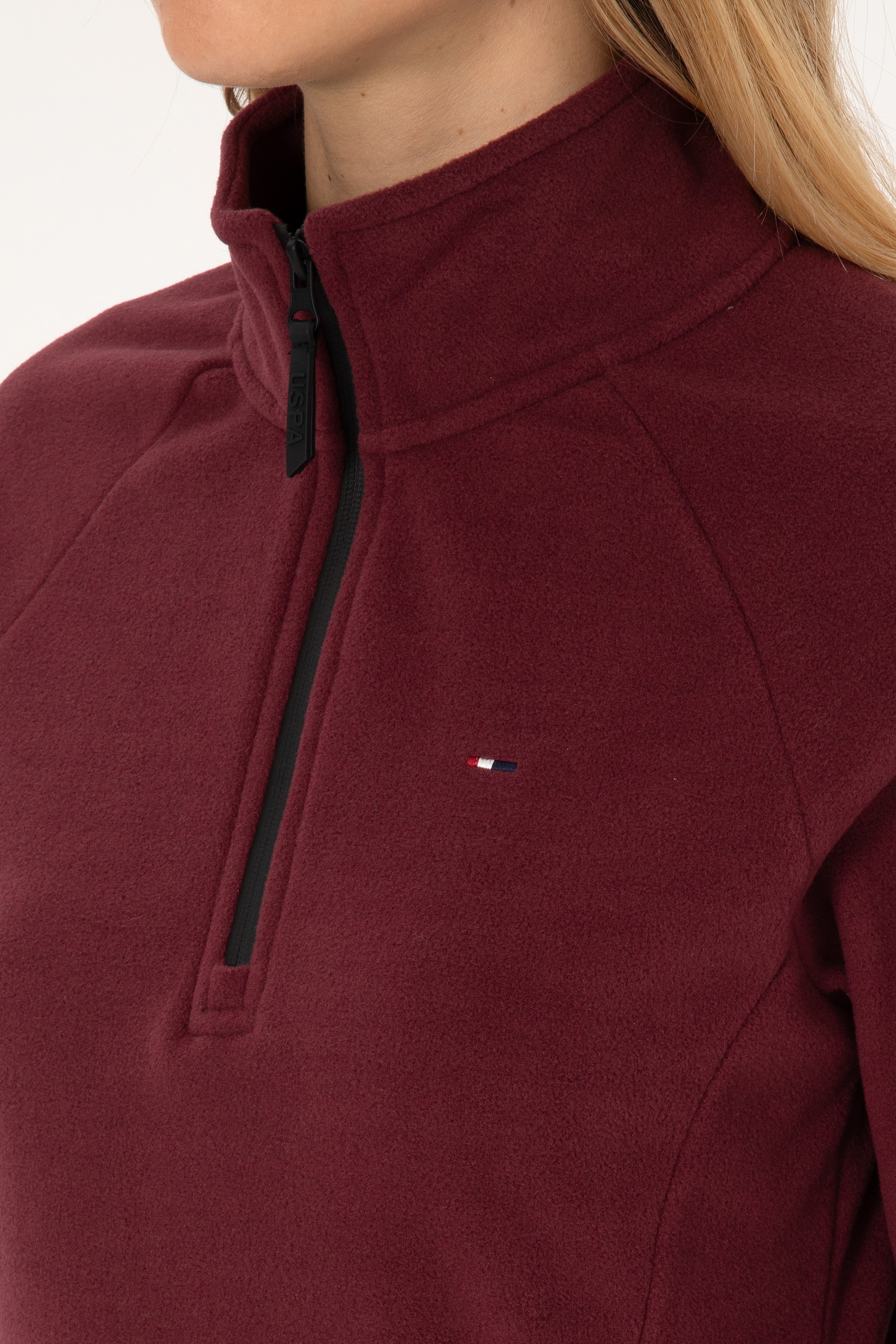 Kadın Bordo Fermuarlı Dik Yaka Polar Sweatshirt - Image 7
