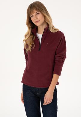 Kadın Bordo Fermuarlı Dik Yaka Polar Sweatshirt - 50316714022