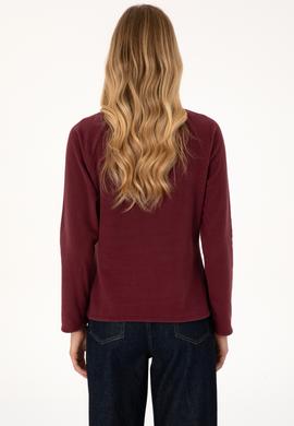 Kadın Bordo Fermuarlı Dik Yaka Polar Sweatshirt - 50316714022