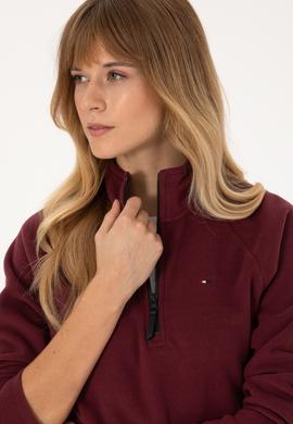 Kadın Bordo Fermuarlı Dik Yaka Polar Sweatshirt - 50316714022