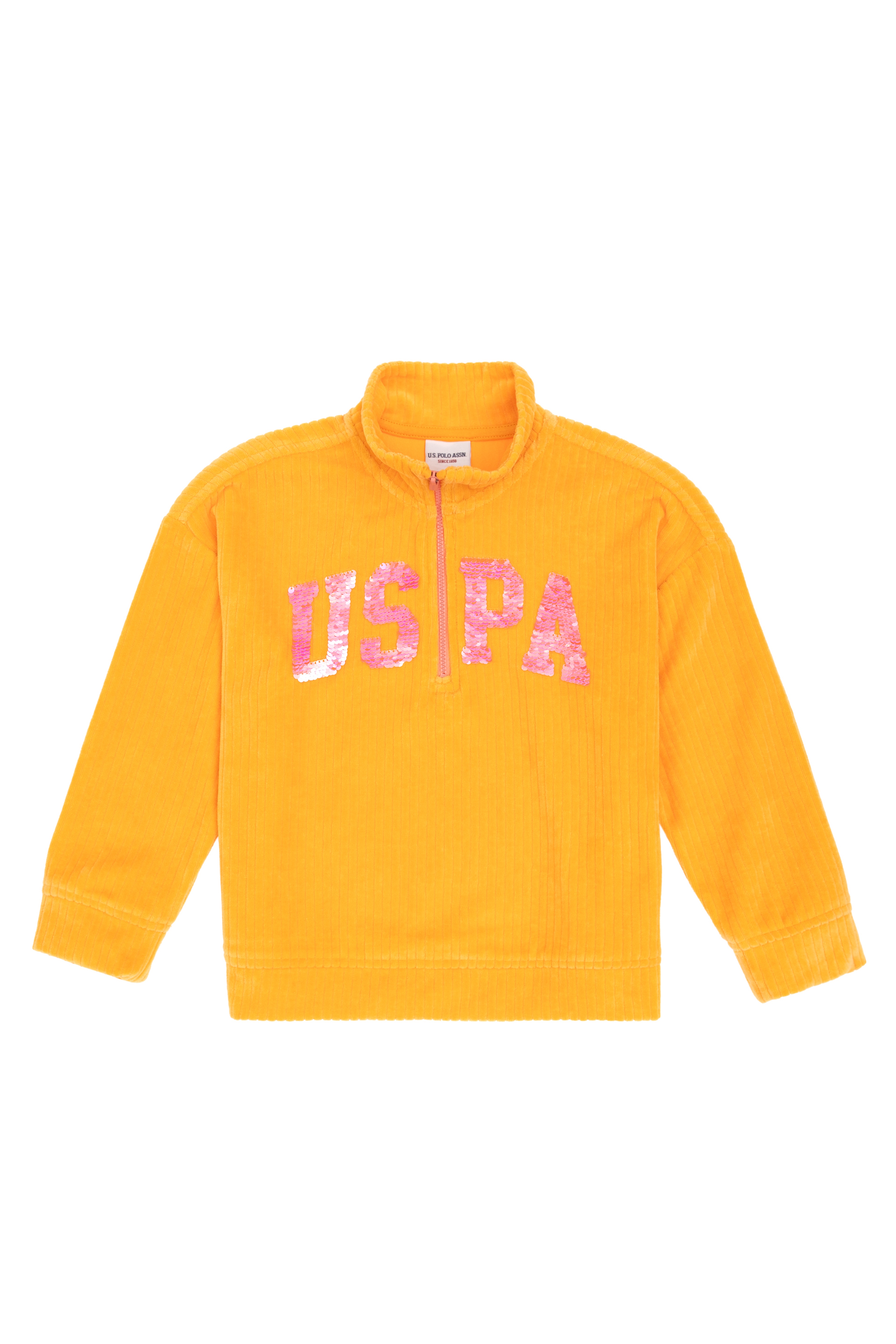 Kız Çocuk Turuncu Yarım Fermuarlı Pul Payetli Sweatshirt - Image 4