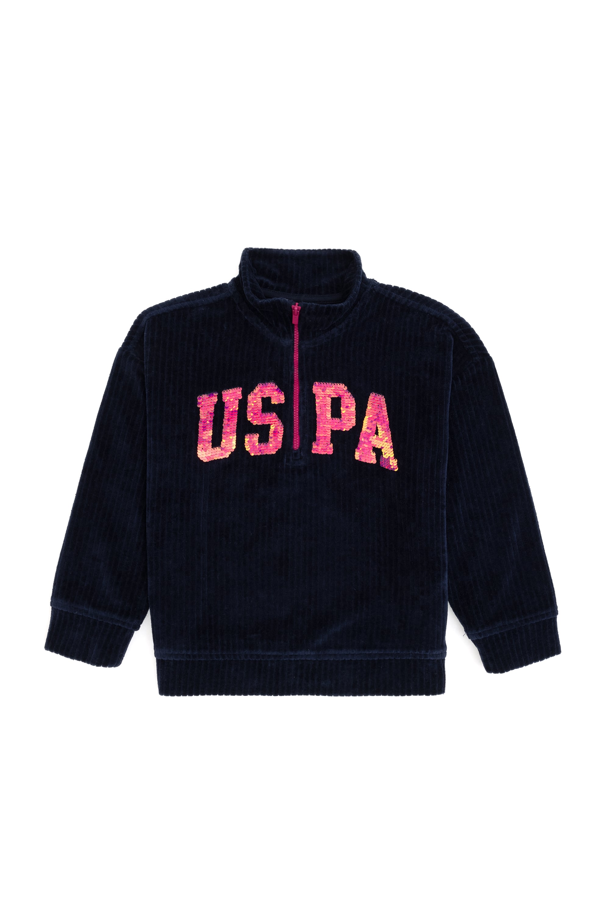 Kız Çocuk Lacivert Yarım Fermuarlı Pul Payetli Sweatshirt