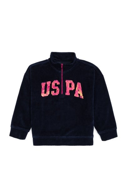 Kız Çocuk Lacivert Yarım Fermuarlı Pul Payetli Sweatshirt