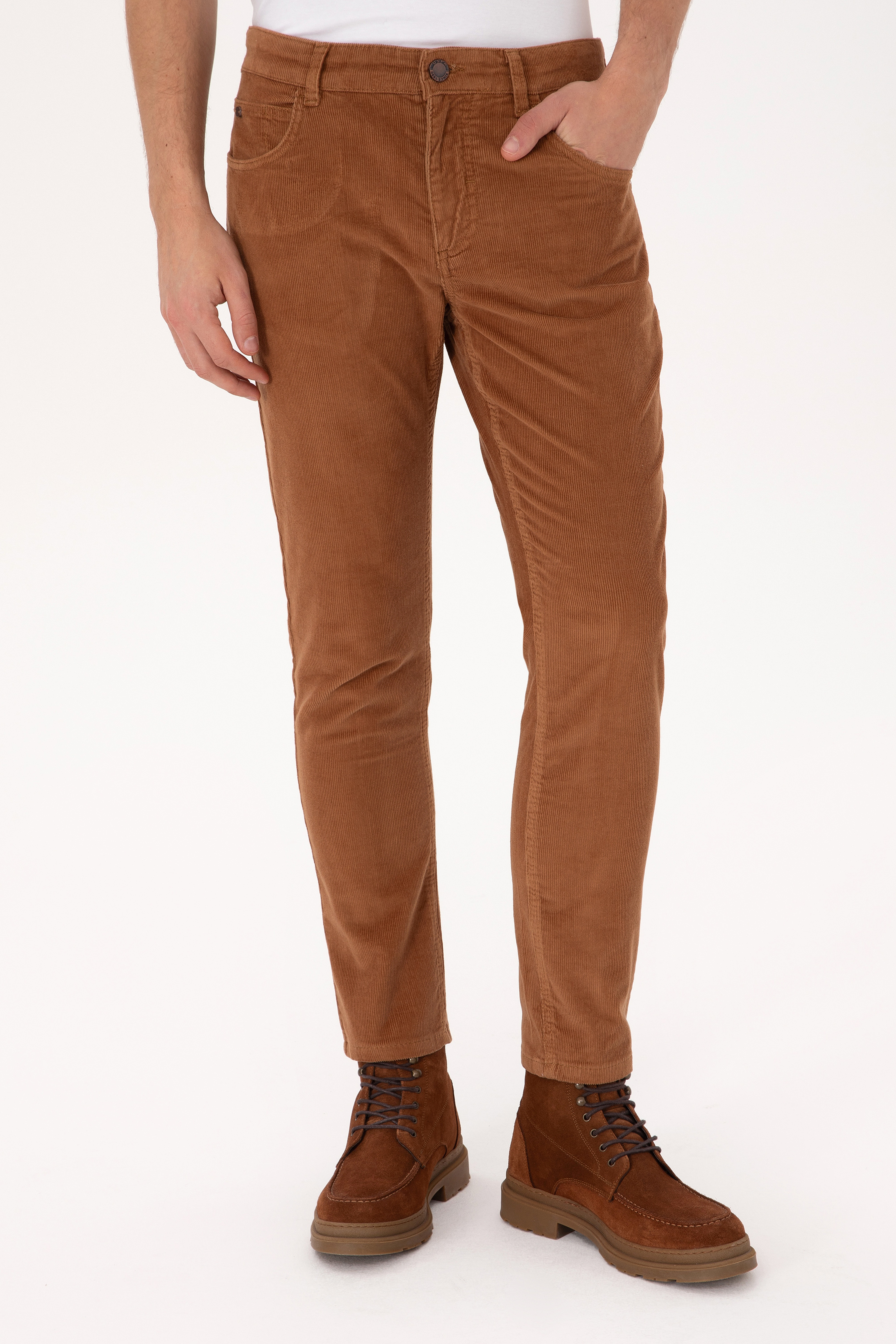 Erkek Camel Slim Fit Kanvas / Chino Kadife Pantolon - Image 2
