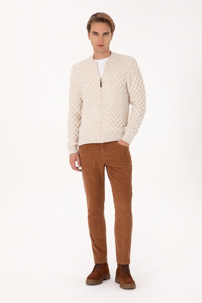 Erkek Camel Slim Fit Kanvas / Chino Kadife Pantolon
