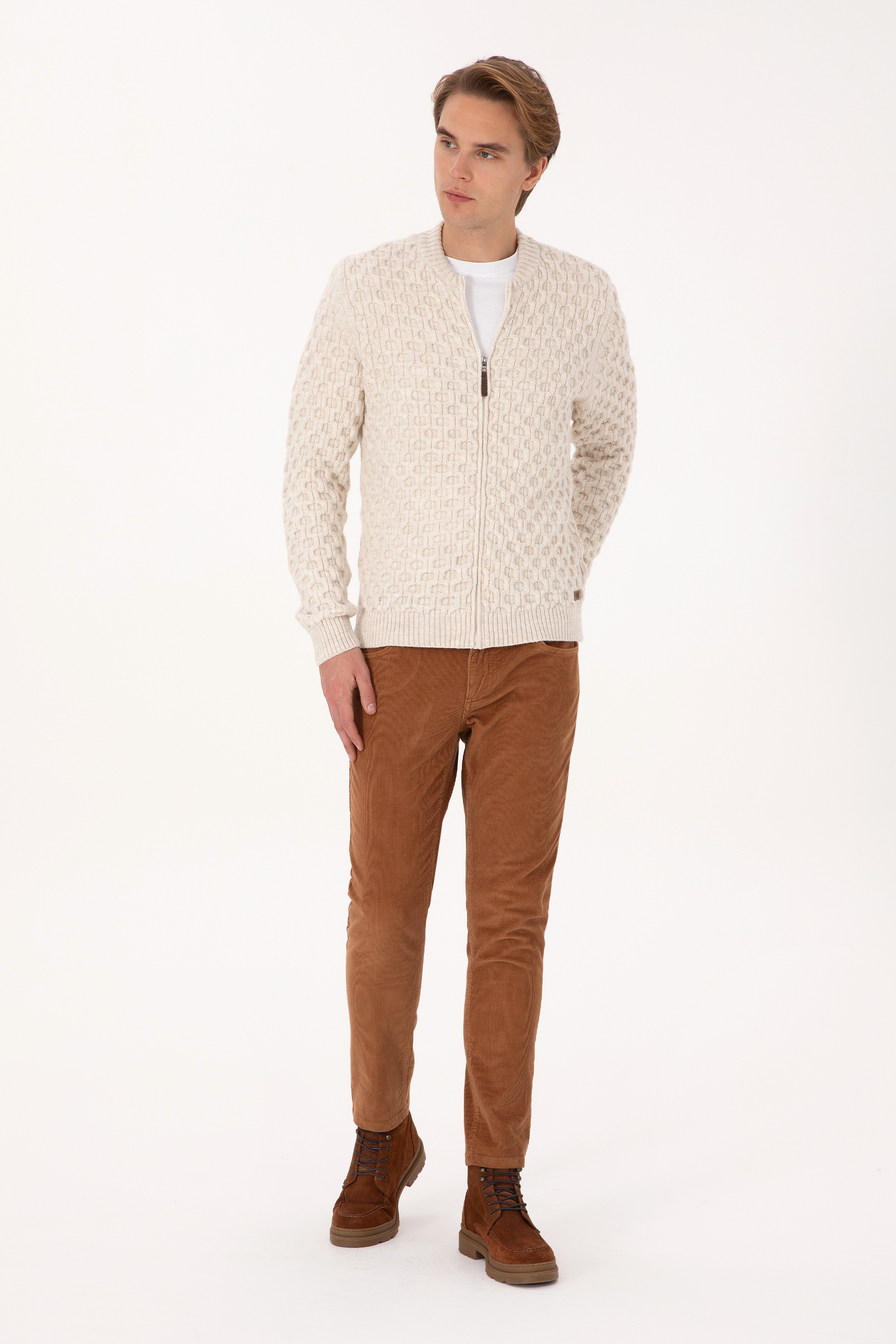 Erkek Camel Slim Fit Kanvas / Chino Kadife Pantolon
