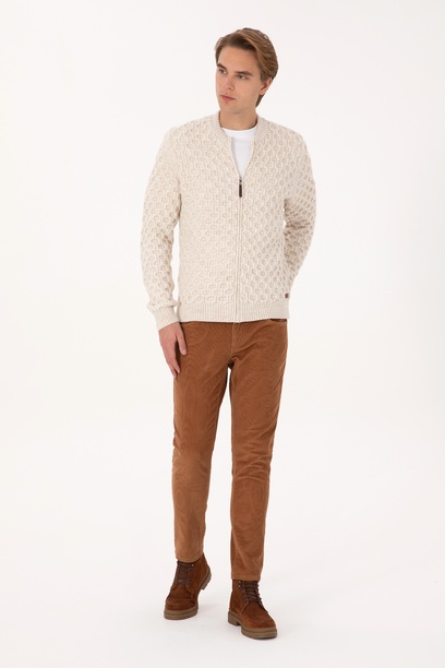 Erkek Camel Slim Fit Kanvas / Chino Kadife Pantolon