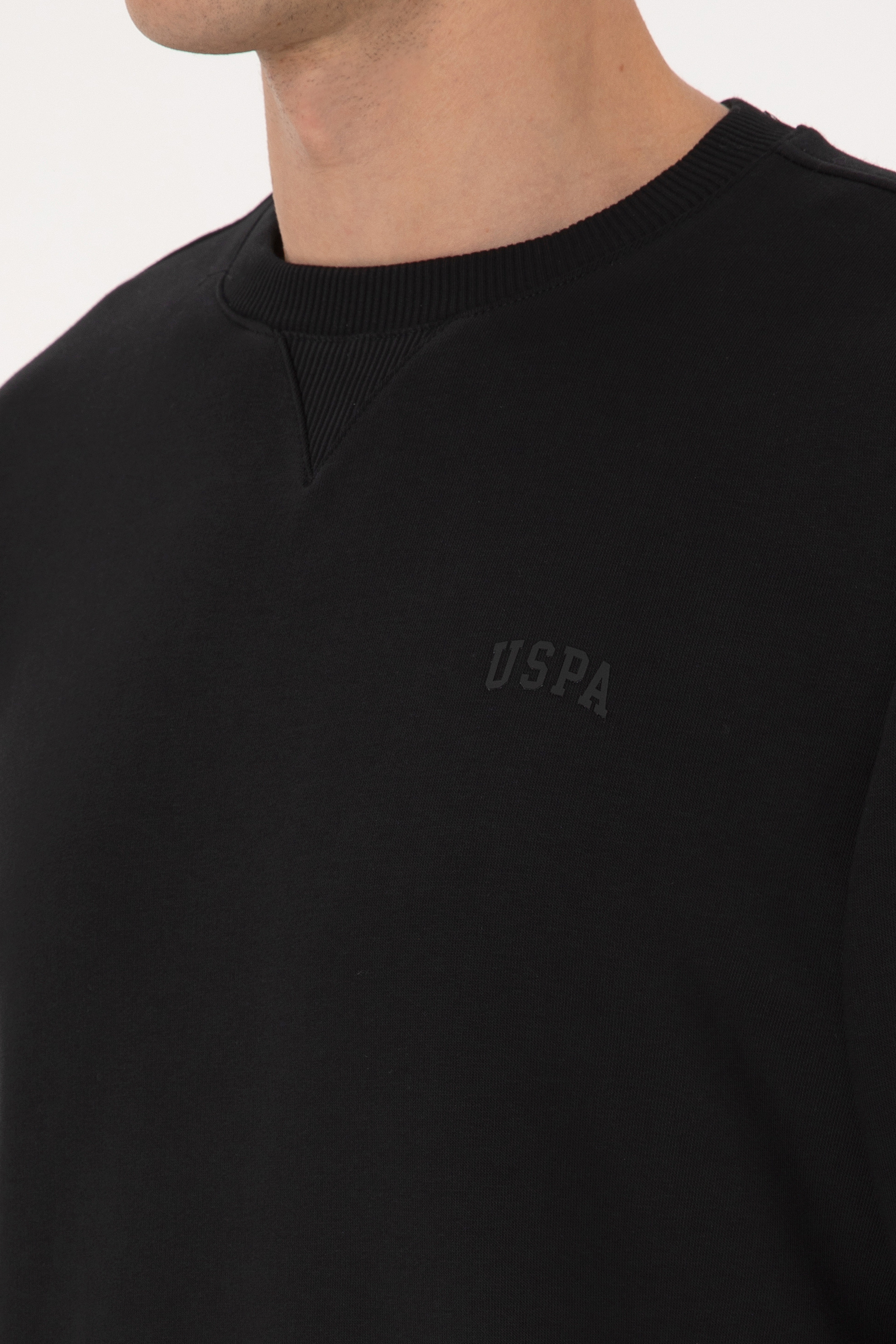 Erkek Comfort Fit Bisiklet Yaka Şardonlu Siyah Basic Sweatshirt