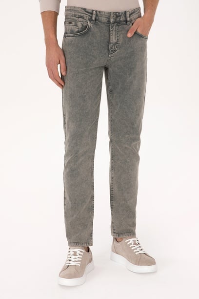 Erkek Gri Straight Fit Kanvas / Chino Pantolon