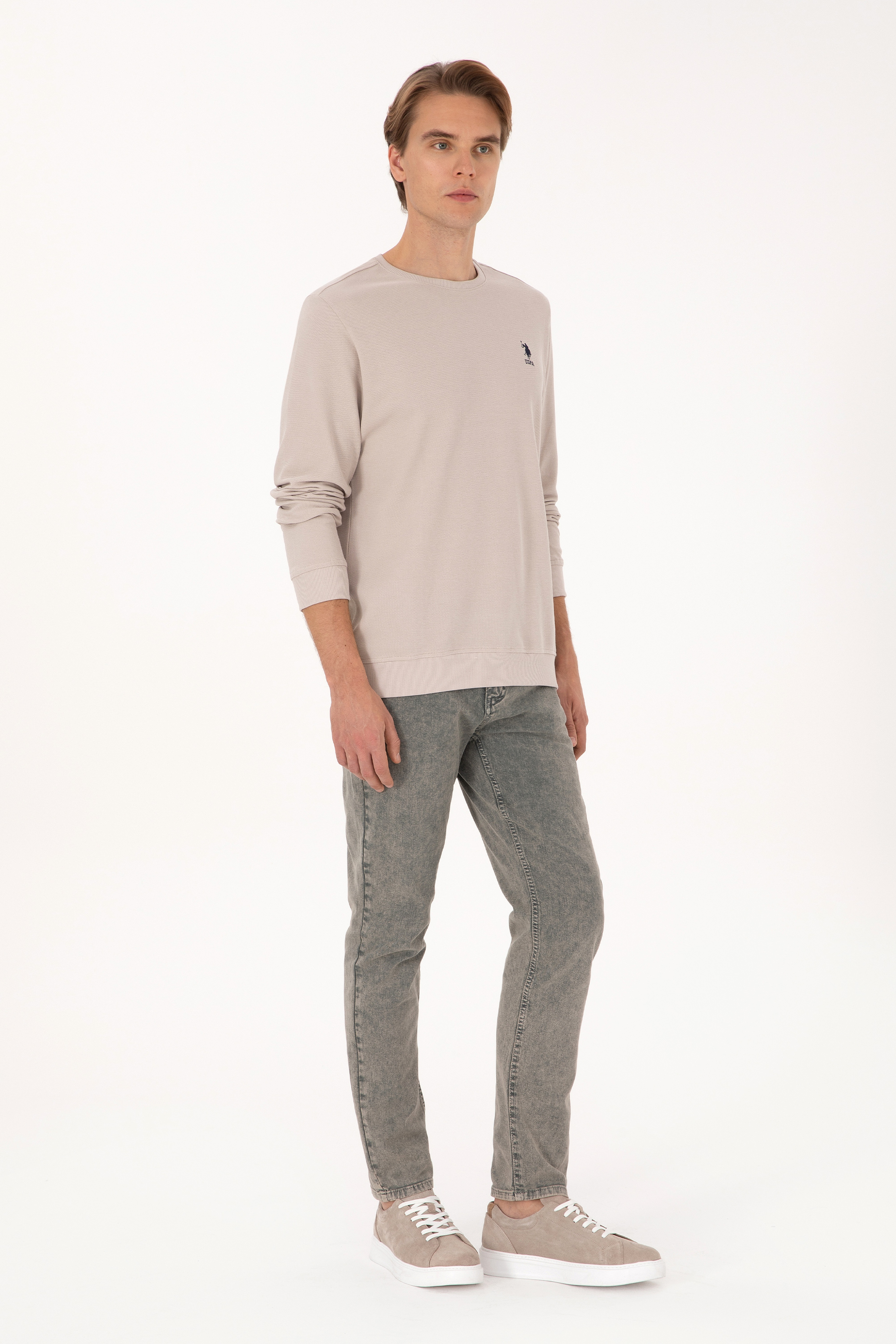 Erkek Gri Straight Fit Kanvas / Chino Pantolon - Image 3