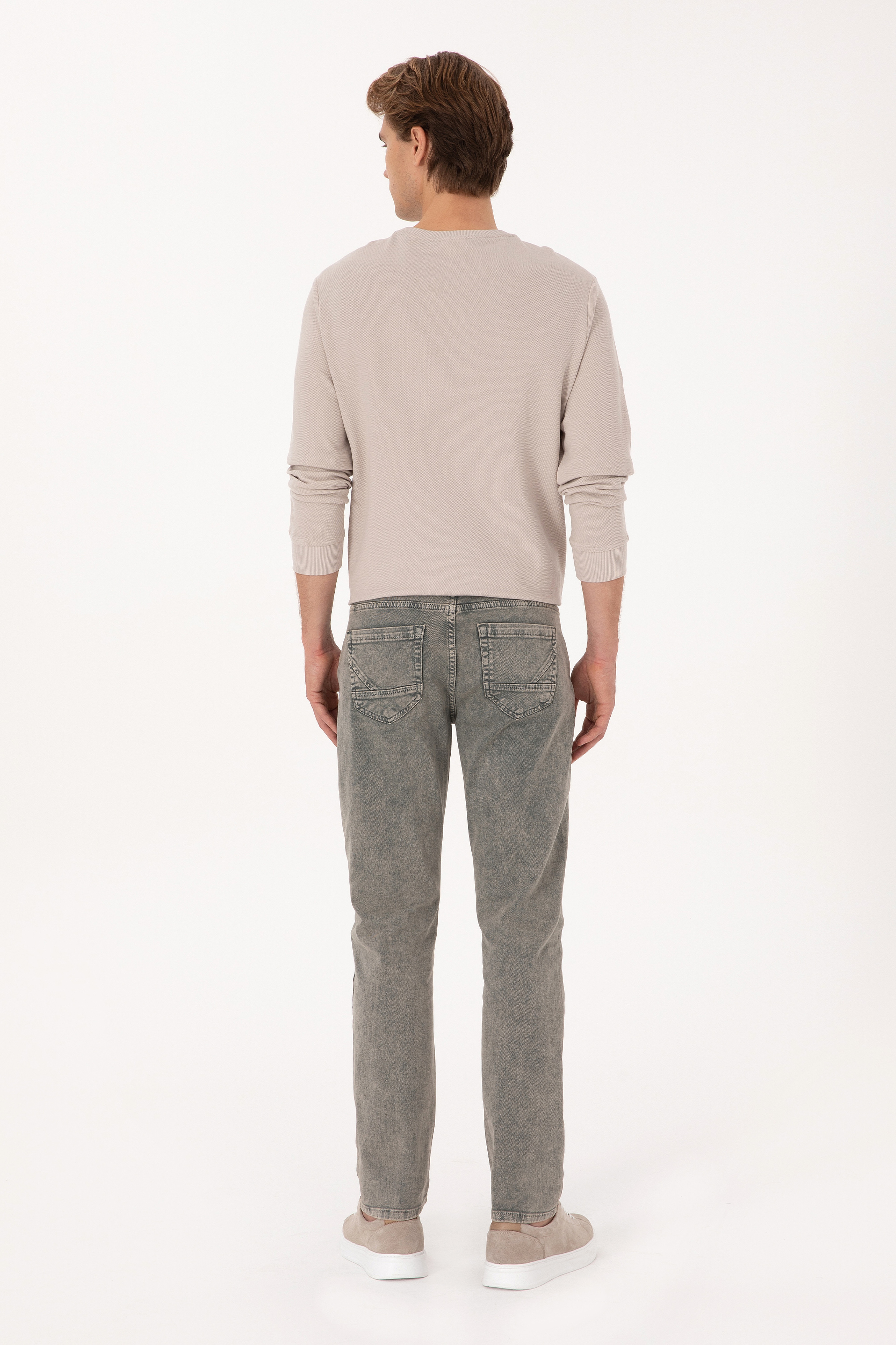 Erkek Gri Straight Fit Kanvas / Chino Pantolon - Image 4