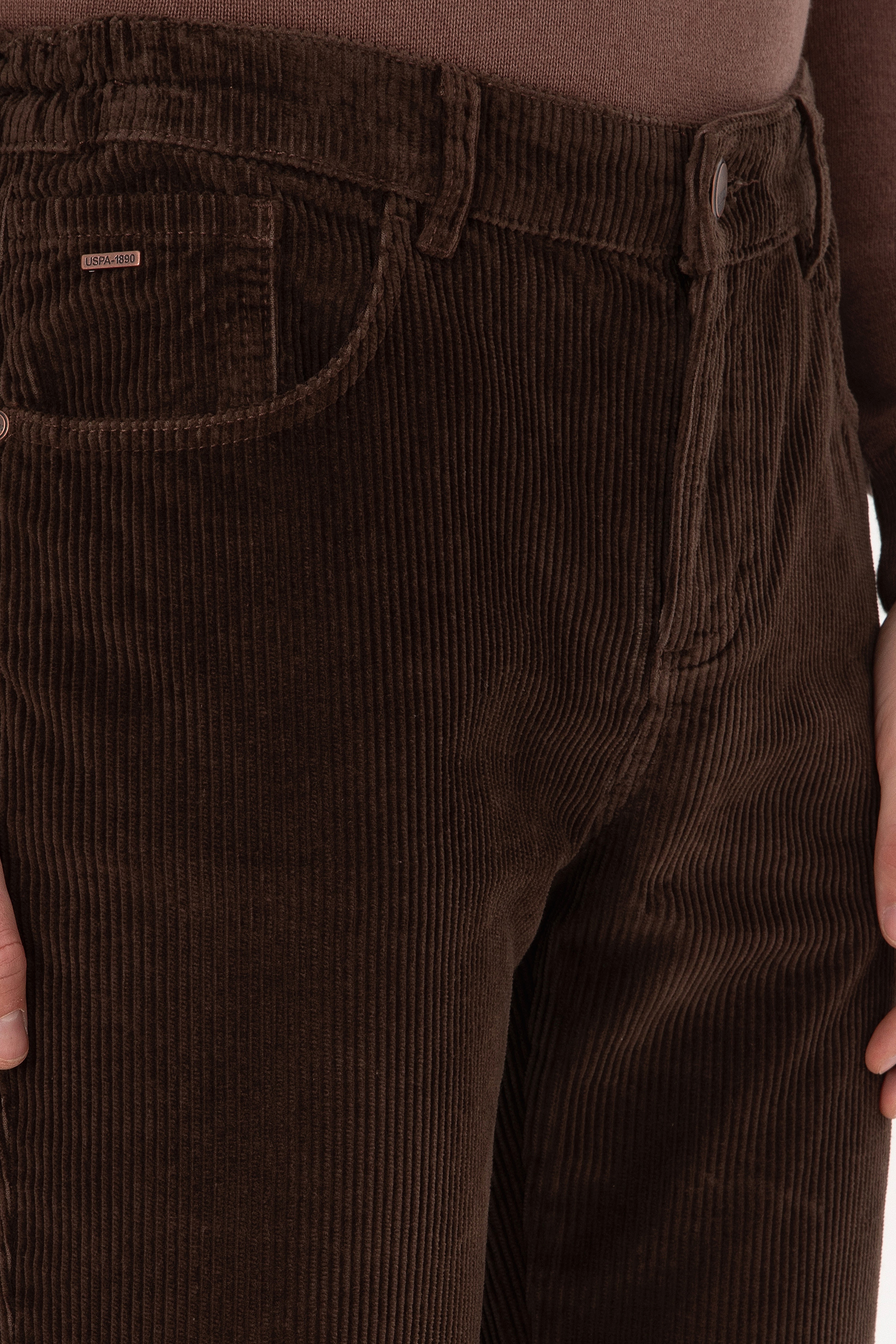 Erkek Koyu Kahverengi Regular Fit Kanvas / Chino Kadife Pantolon - Image 5