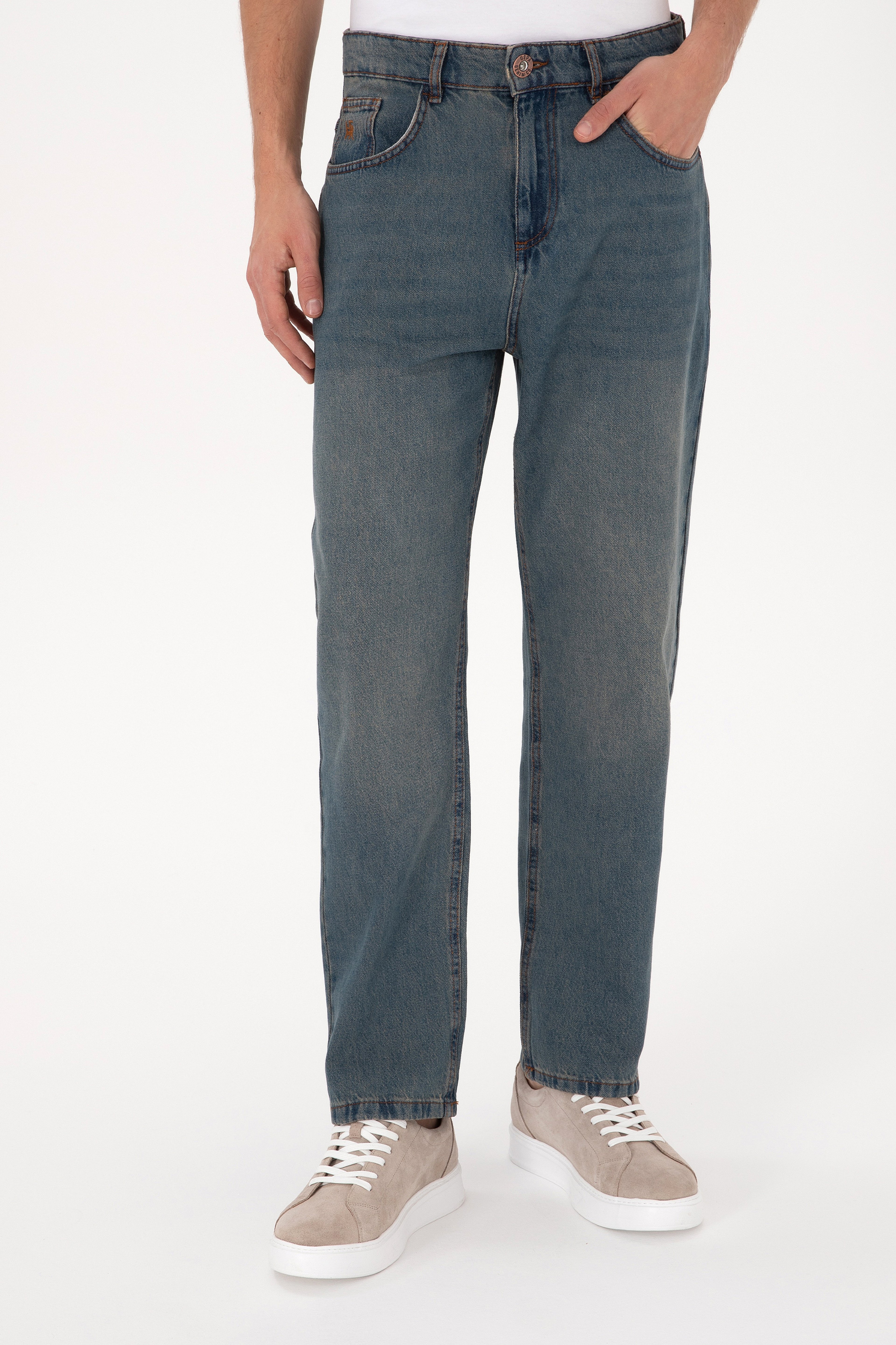Erkek Yeşil Loose Fit Jean Pantolon - Image 2