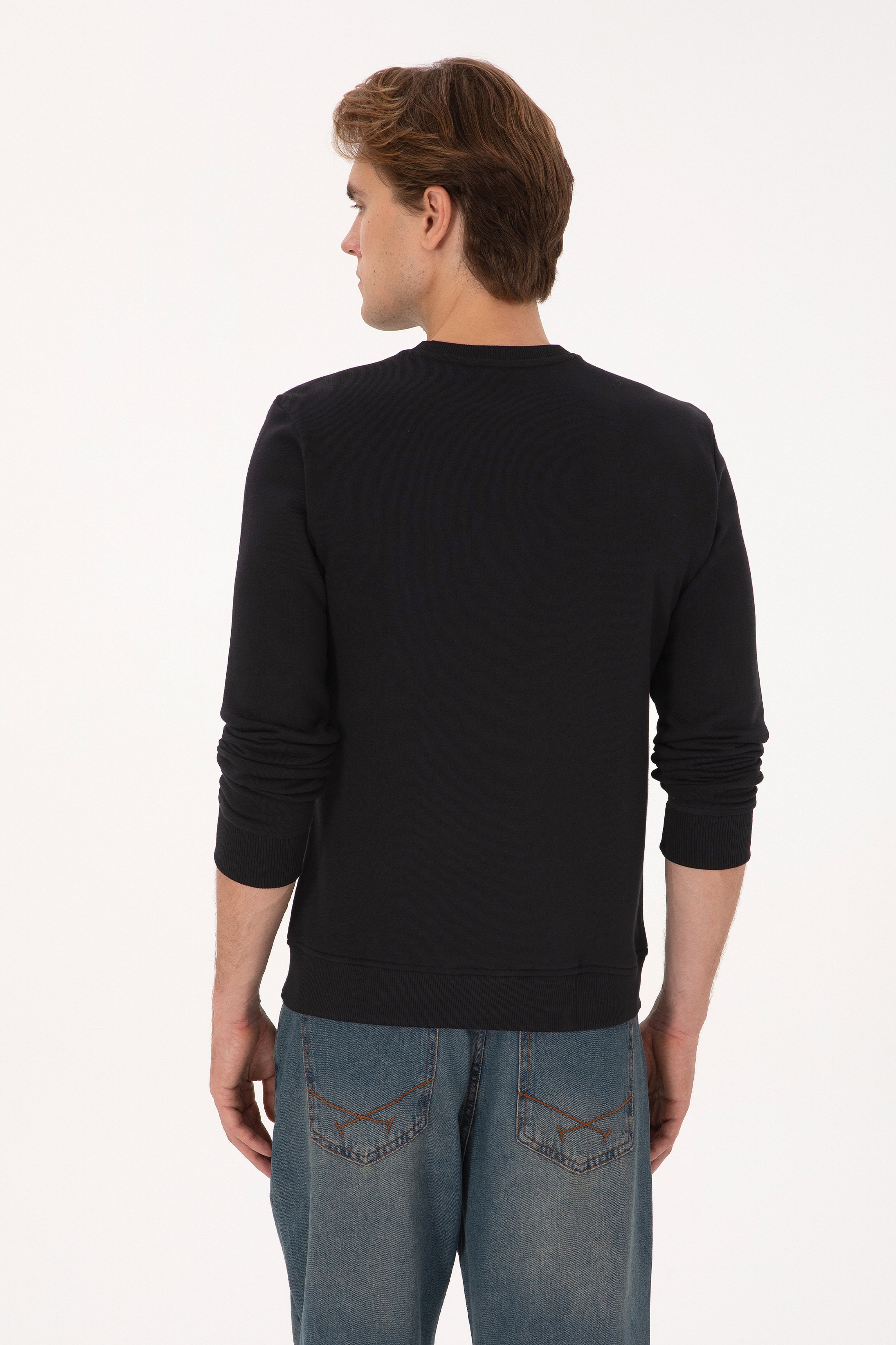 Erkek Regular Fit Bisiklet Yaka Siyah Sweatshirt