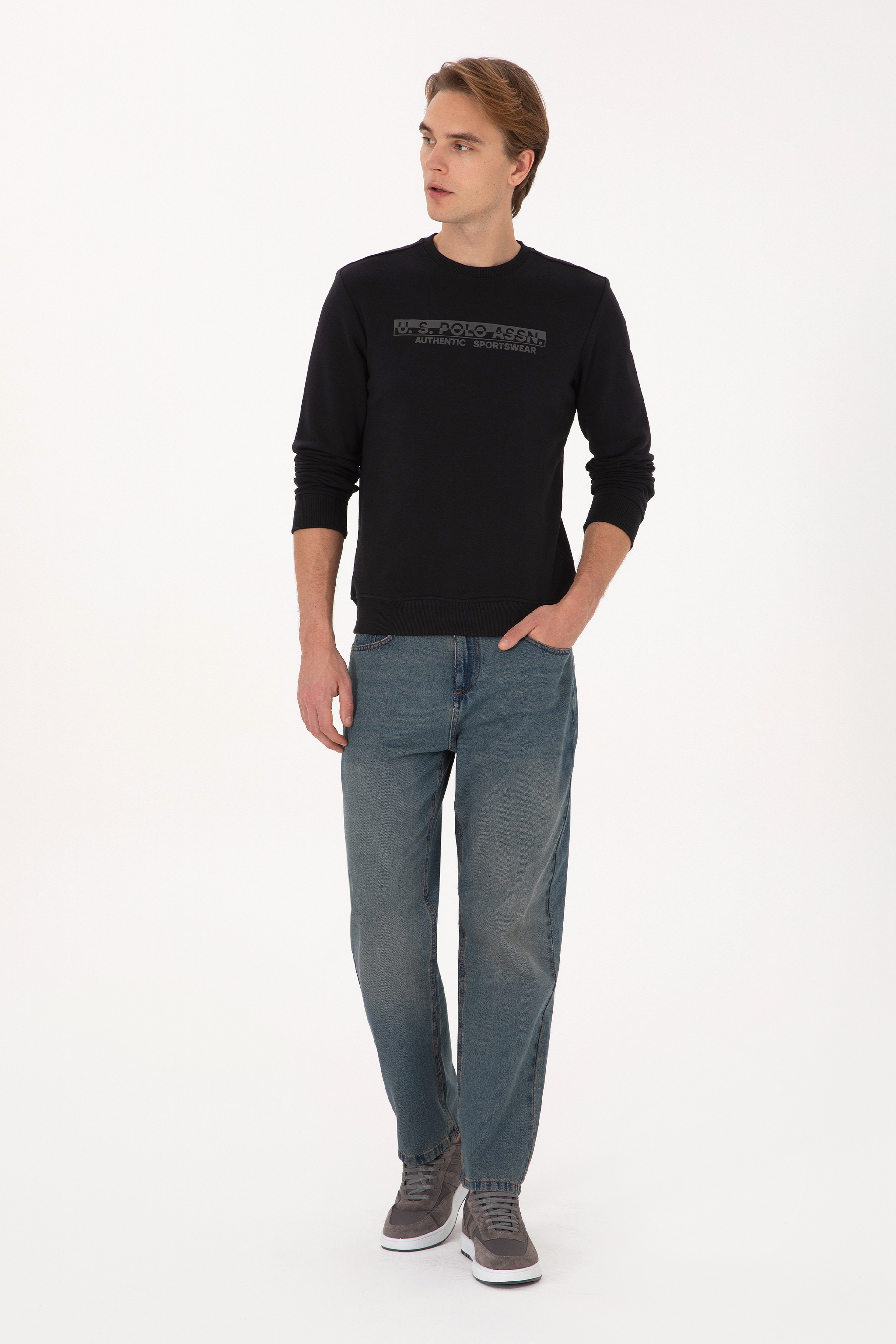 Erkek Regular Fit Bisiklet Yaka Siyah Sweatshirt - Image 4