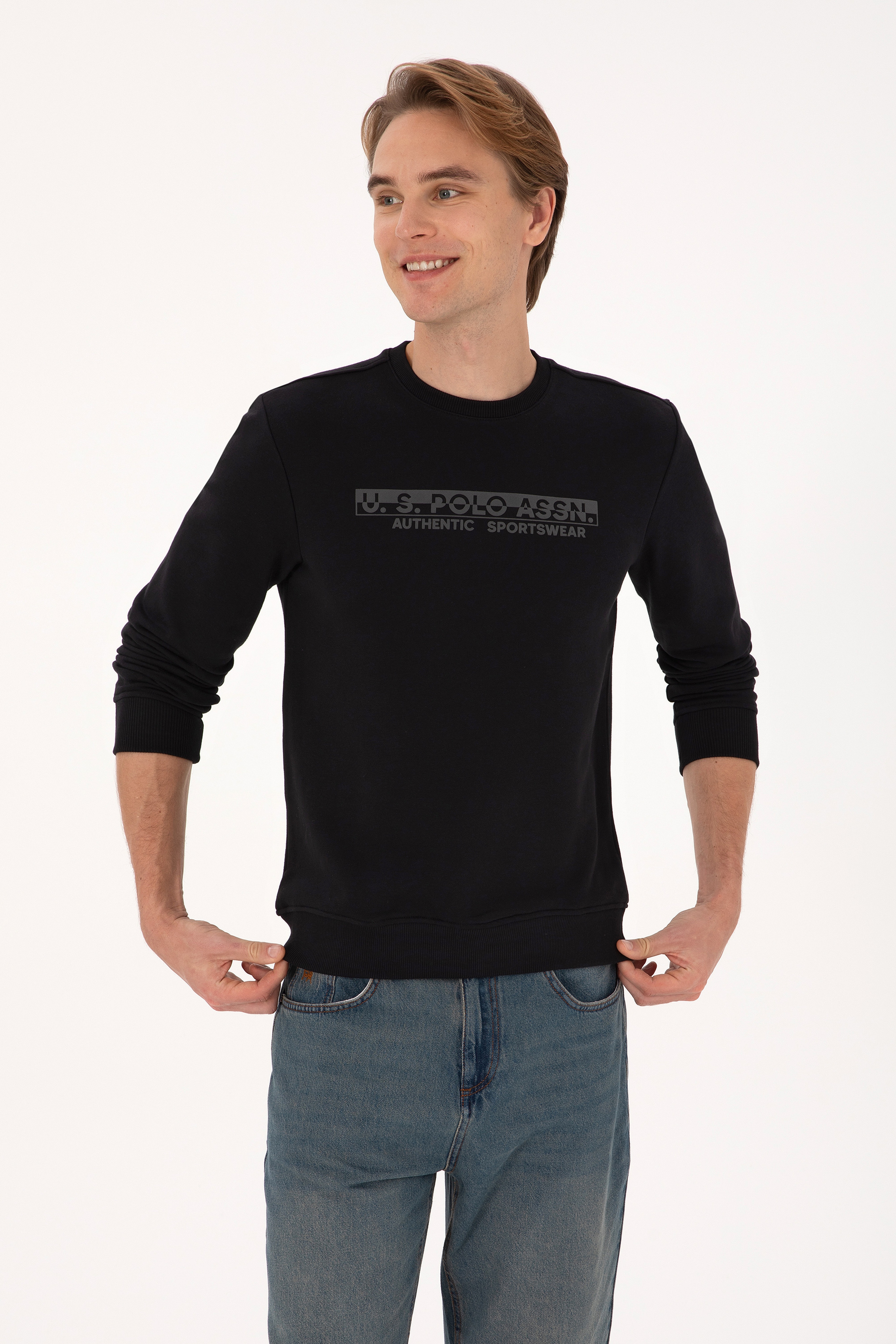 Erkek Regular Fit Bisiklet Yaka Siyah Sweatshirt - Image 3