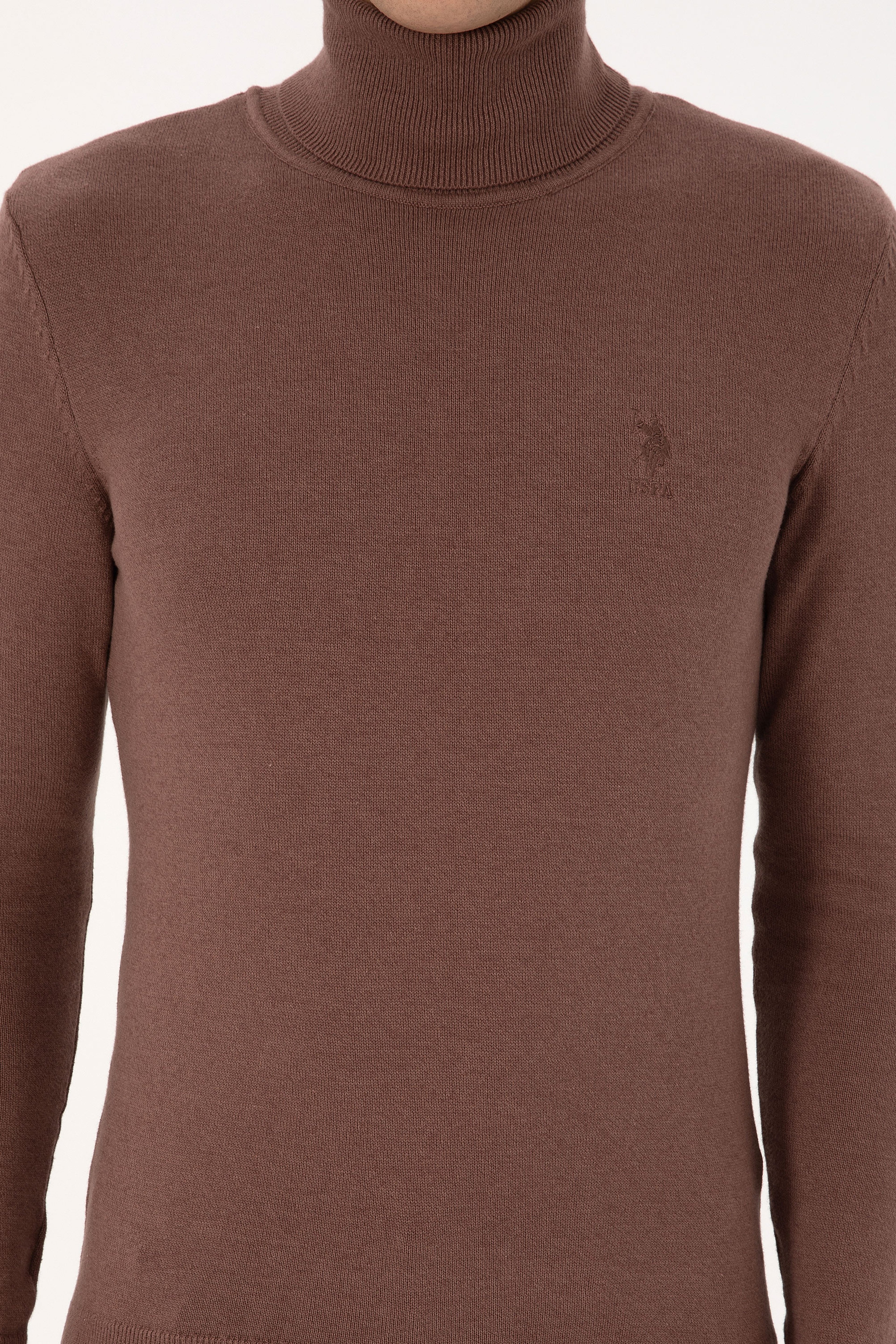 Erkek Slim Fit Balıkçı Yaka Vizon Melanj Basic Kazak - Image 6