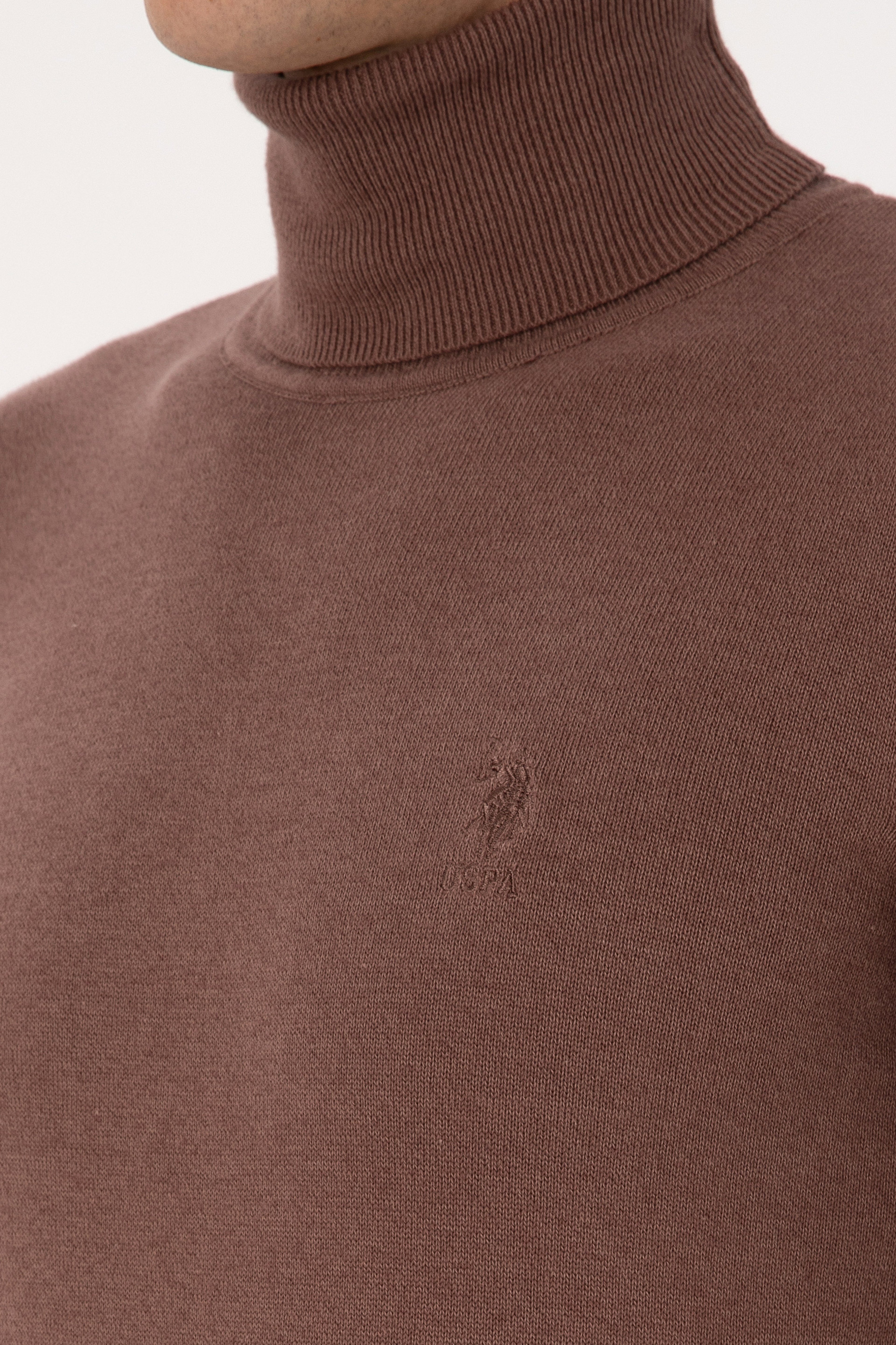 Erkek Slim Fit Balıkçı Yaka Vizon Melanj Basic Kazak - Image 7