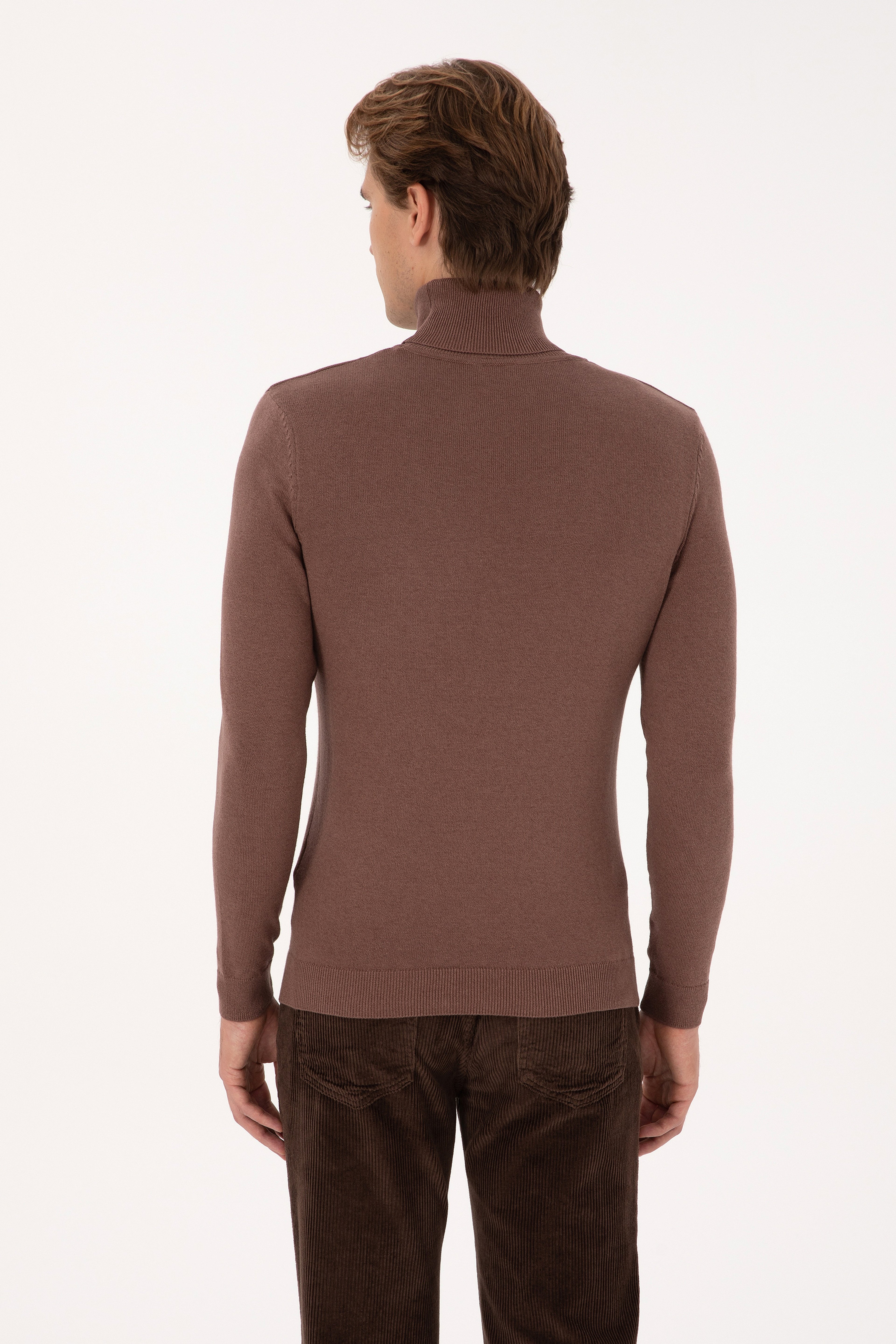 Erkek Slim Fit Balıkçı Yaka Vizon Melanj Basic Kazak - Image 5