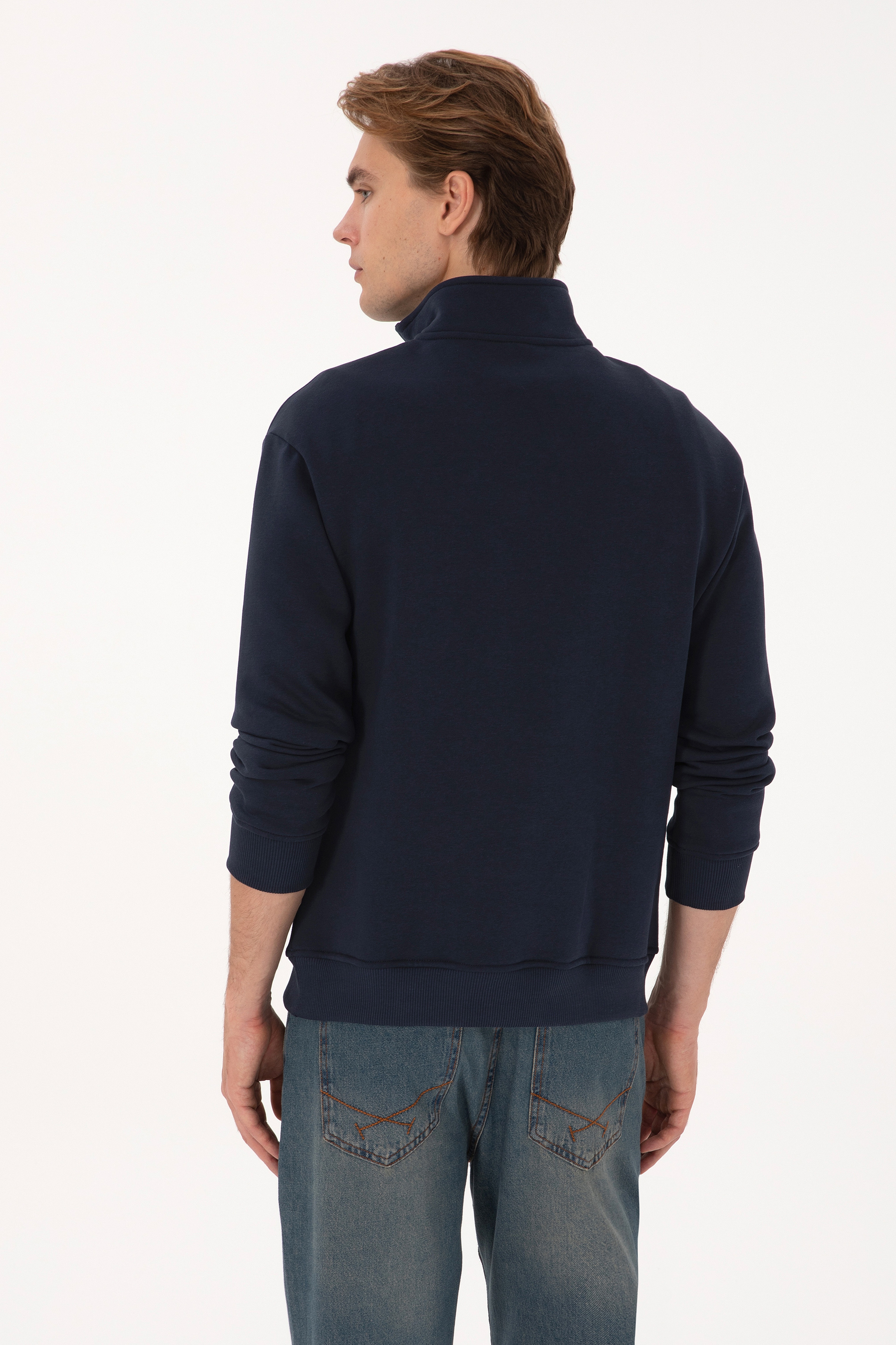 Erkek Comfort Fit Yarım Fermuarlı Lacivert Sweatshirt - Image 5