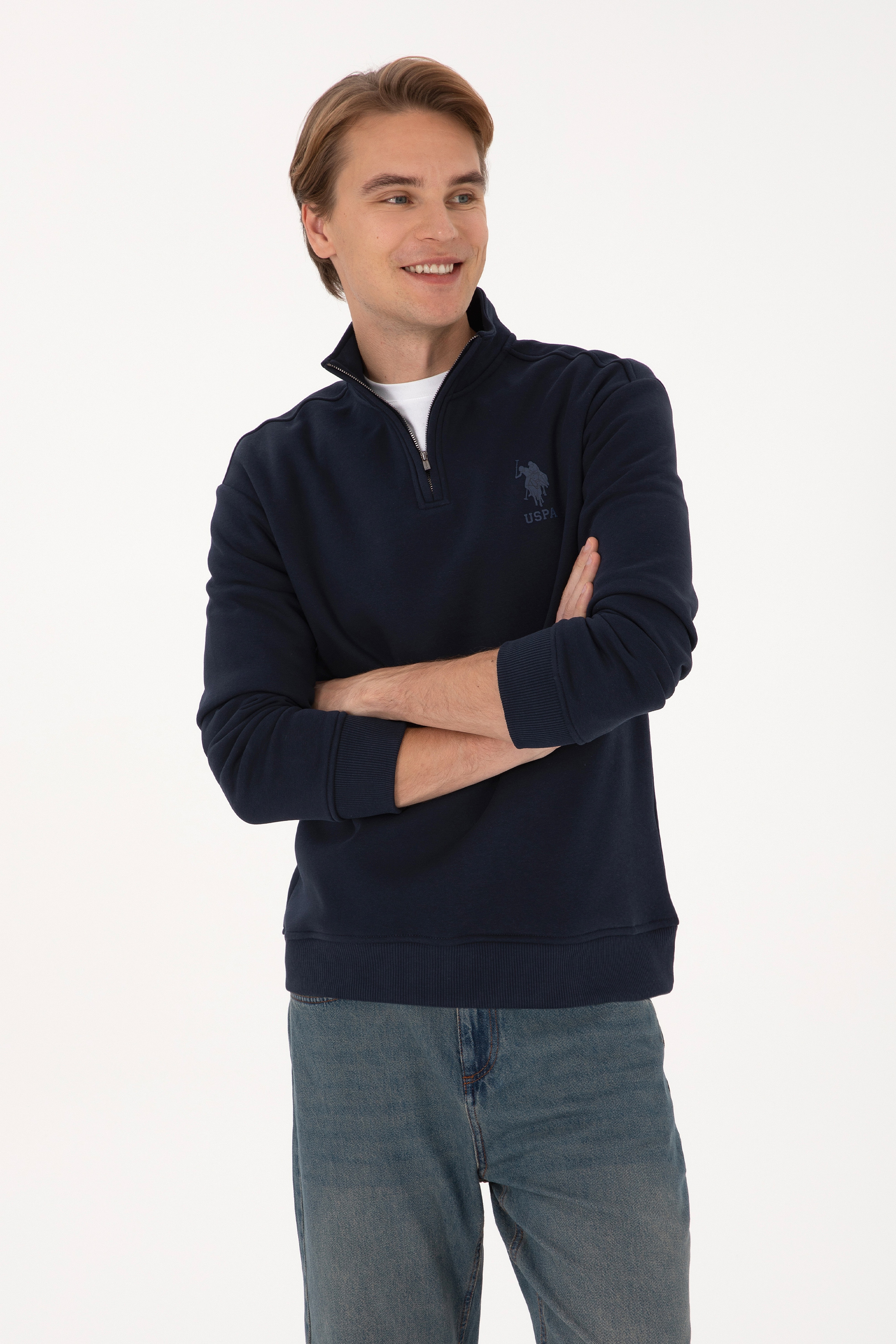 Erkek Comfort Fit Yarım Fermuarlı Lacivert Sweatshirt