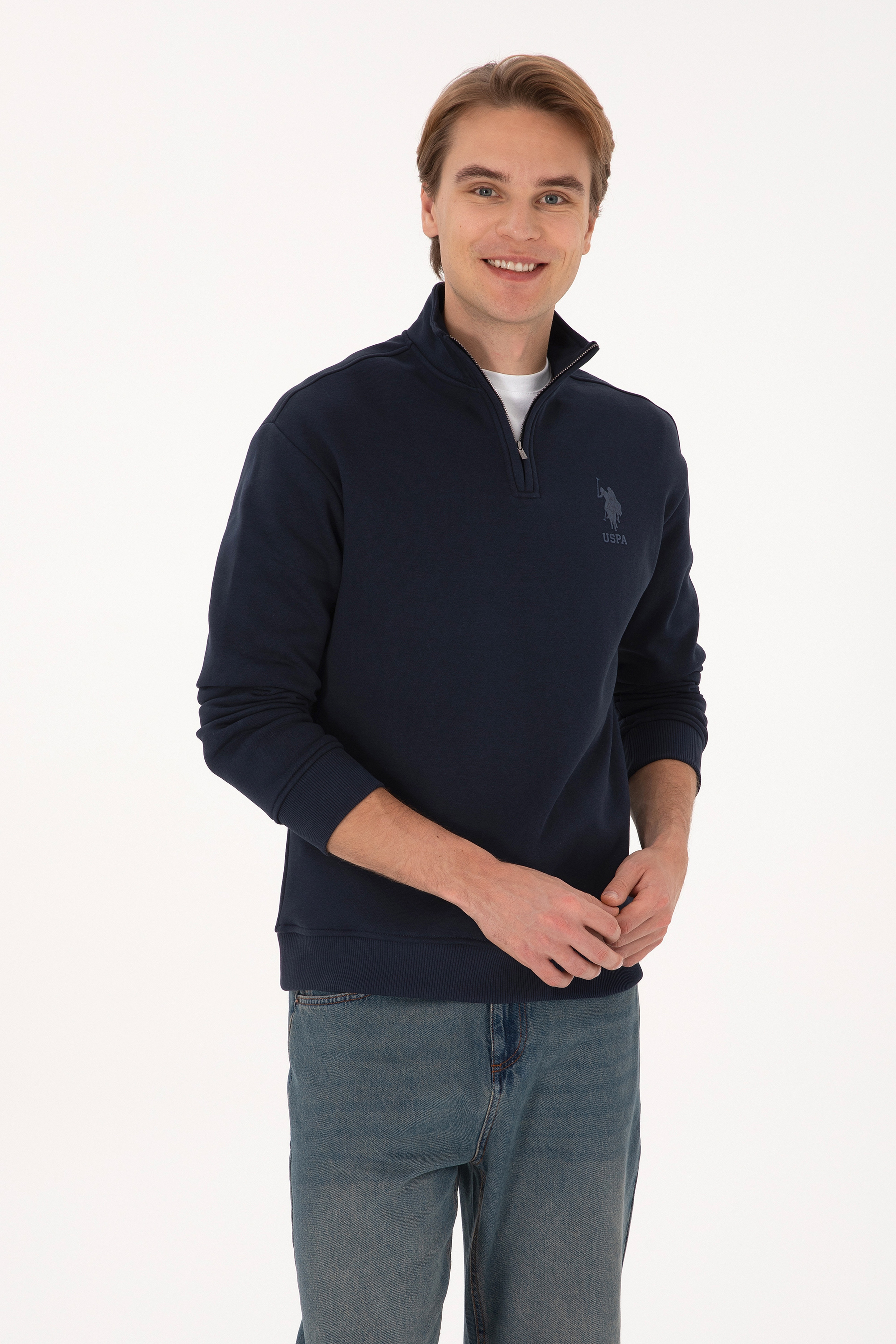 Erkek Comfort Fit Yarım Fermuarlı Lacivert Sweatshirt - Image 3