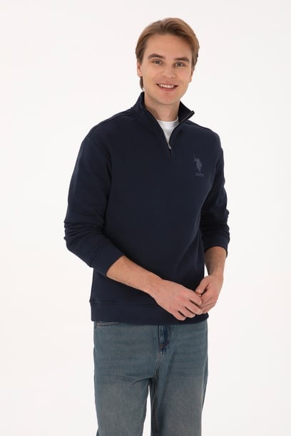Erkek Comfort Fit Yarım Fermuarlı Lacivert Sweatshirt