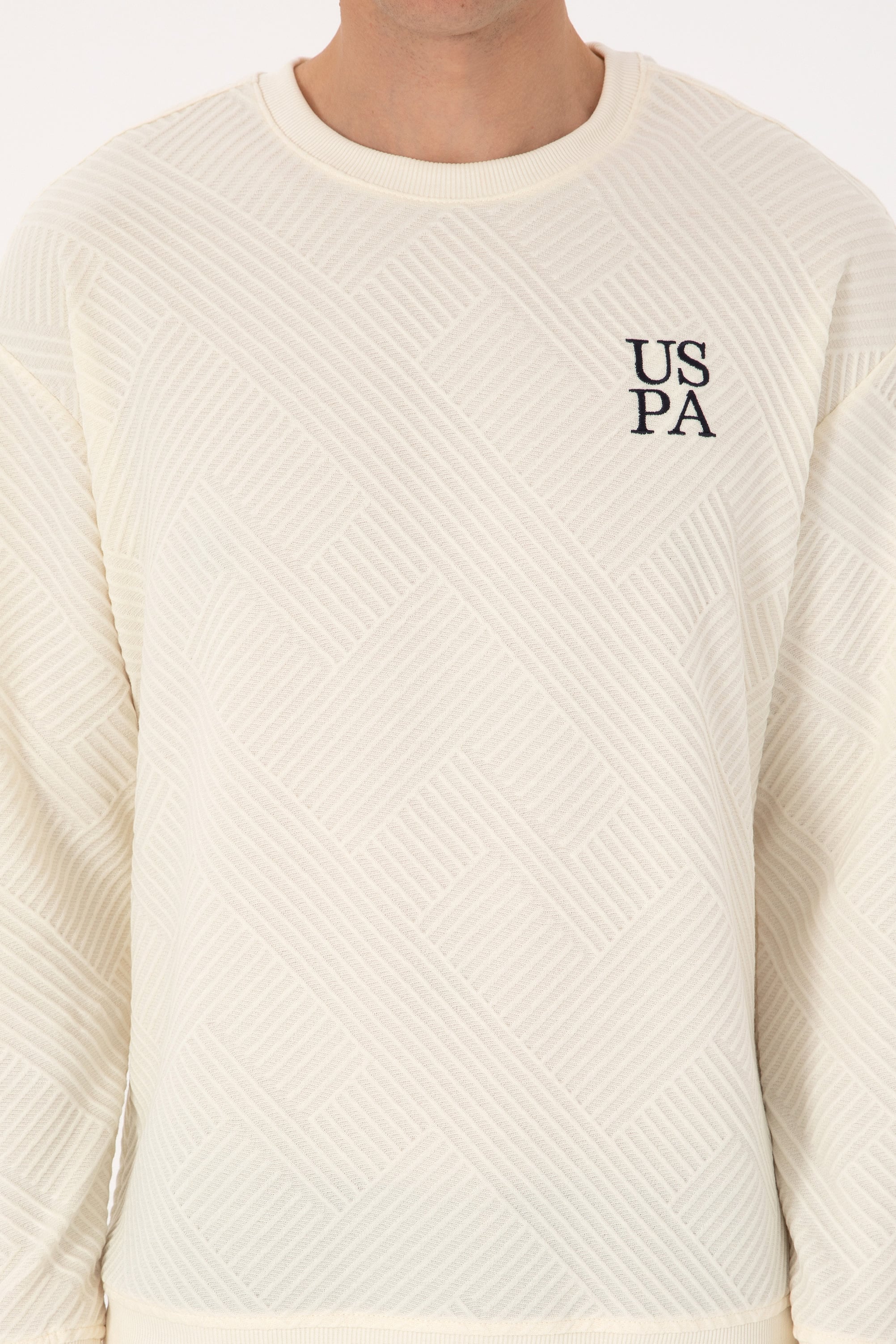 Erkek Oversize Fit Bisiklet Yaka Krem Sweatshirt - Image 6
